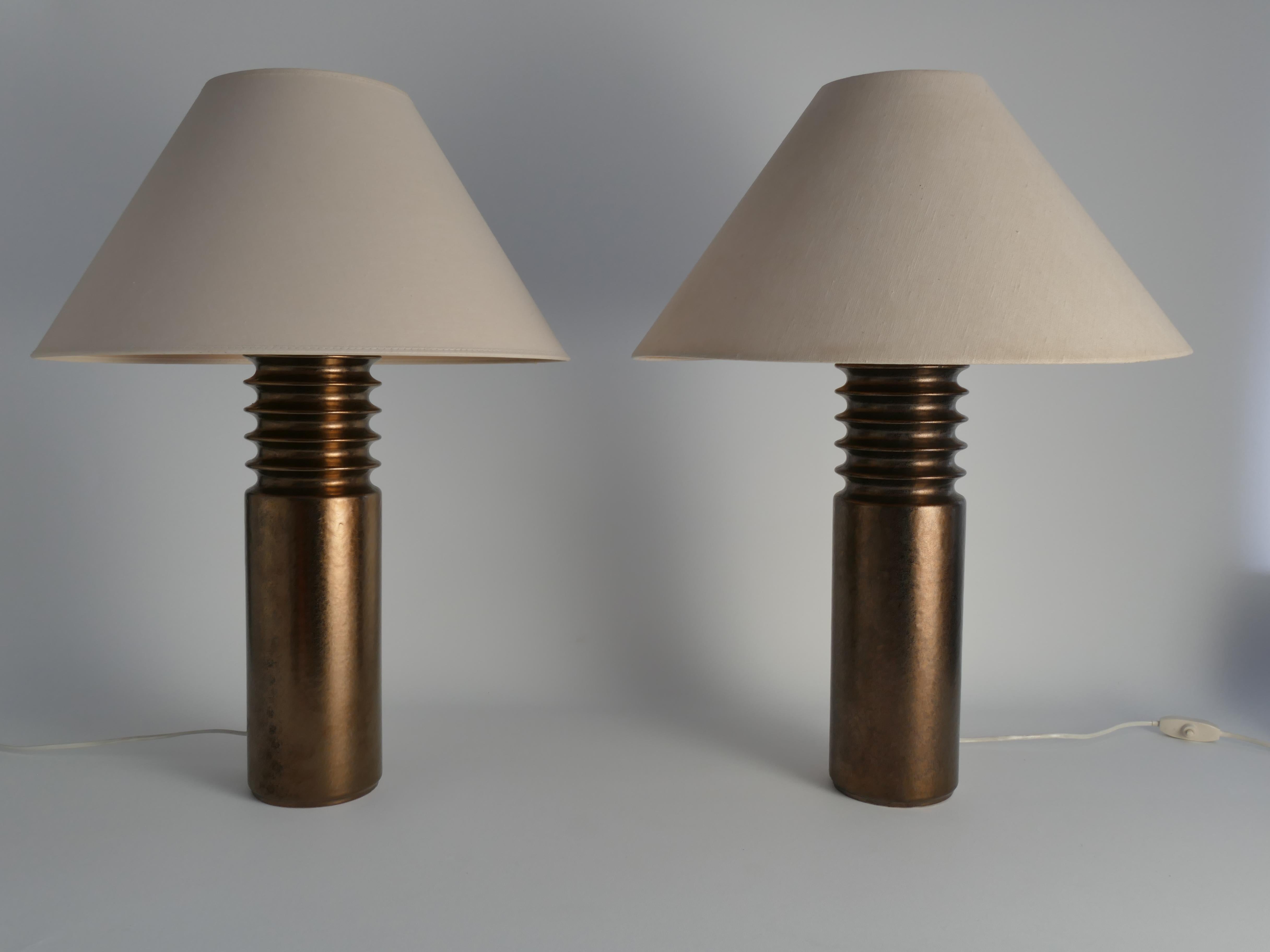 Mid-century Modern Metallic Aubergine Ceramic Table Lamps 