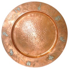 Vintage Mid-Century Modern Mexican Copper Platter with Sterling Figures, circa 1950s