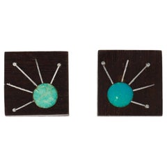 Mid-Century Modern Mexican Hard Stone and Wood Inlay Sterling Silver Cufflinks