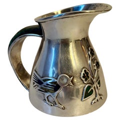 Retro Mid-Century Modern Mexican Los Castillo Silver, Lapis, Malachite Pitcher