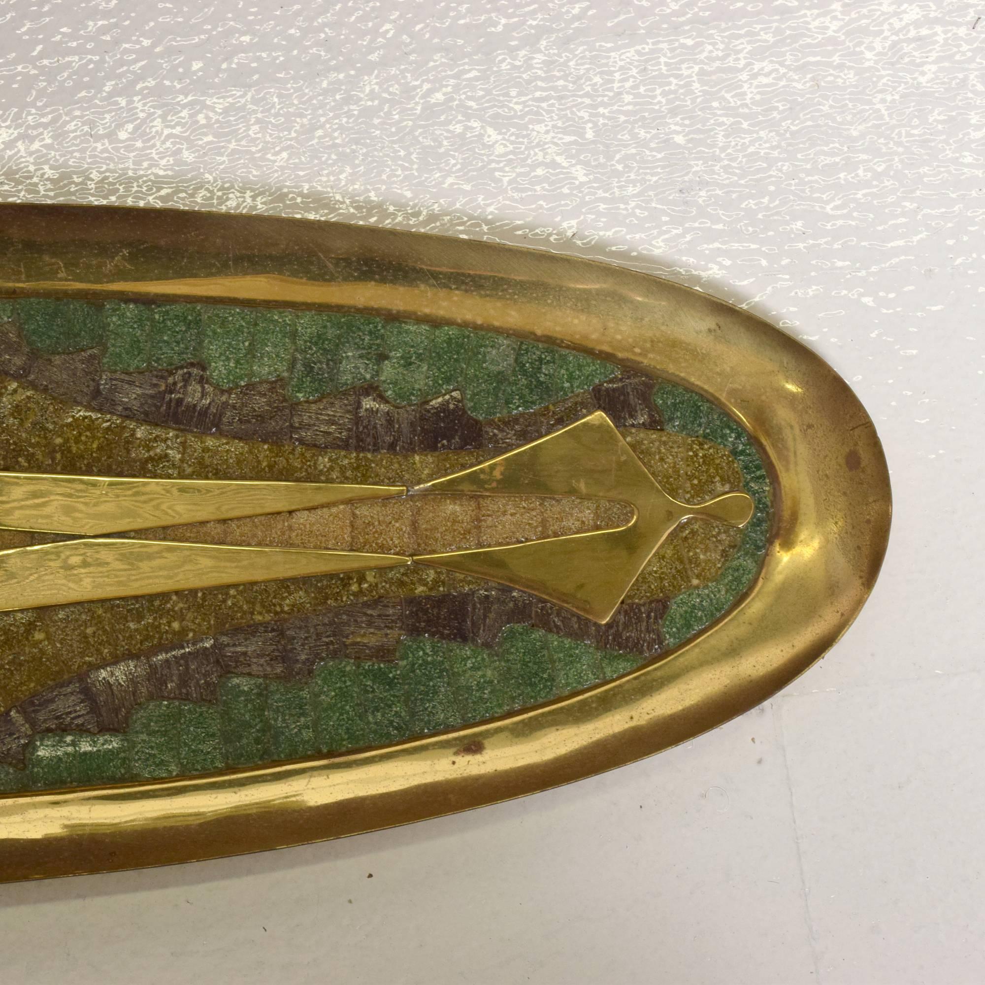 Mid-20th Century Mid-Century Modern Mexican Modernist Brass & Inlay Stones Dish by Salvador Teran