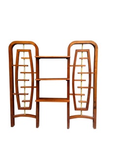 Mid-Century Modern Mexican Room Divider with Shelves in Mahogany and Brass