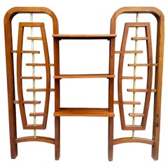 Mid-Century Modern Mexican Room Divider with Shelves in Mahogany and Brass