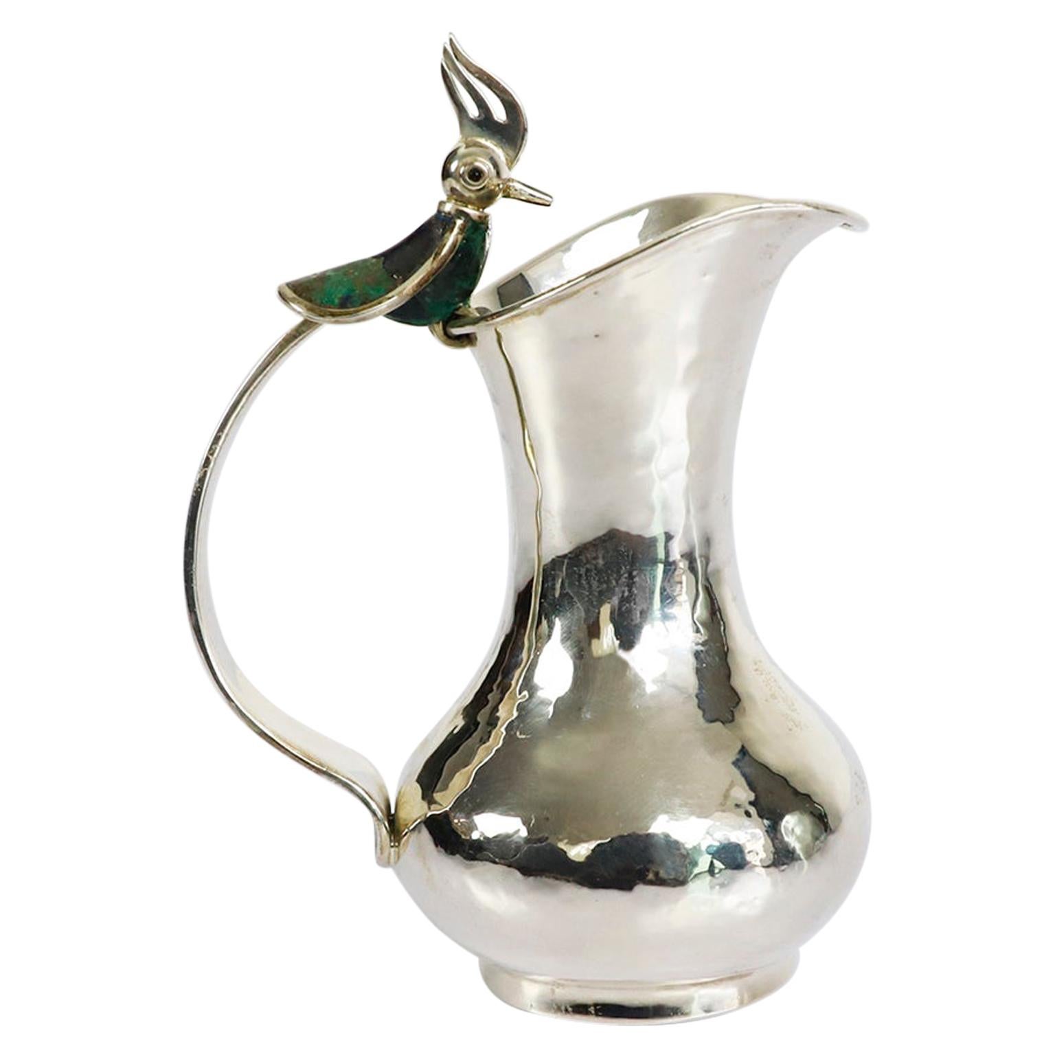 Mid-Century Modern Mexican Silver Malachite Pitcher by Los Castillo