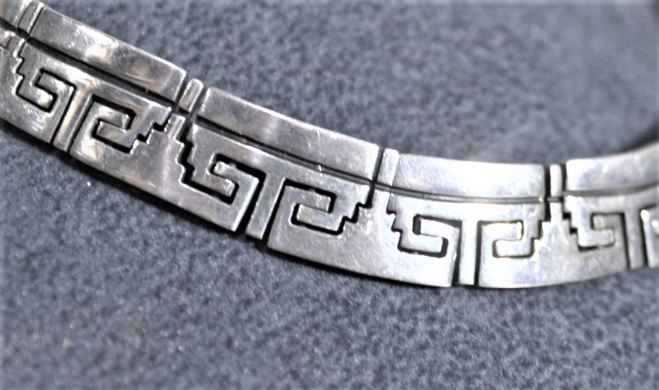 Mid-Century Modern Mexican Sterling Silver Geometric Linked Choker Necklace For Sale 3