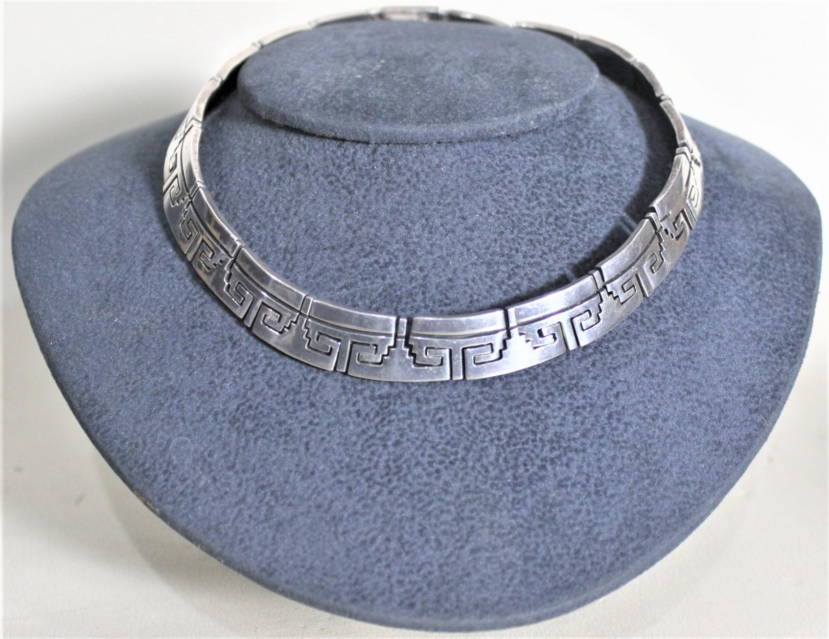 Hand-Crafted Mid-Century Modern Mexican Sterling Silver Geometric Linked Choker Necklace For Sale
