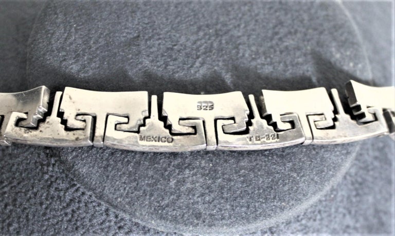 Mid-Century Modern Mexican Sterling Silver Geometric Linked Choker Necklace For Sale 2