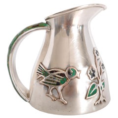 Mid-Century Modern Mexican Taxco Los Castillo Silver Malachite Pitcher Jug, 1960