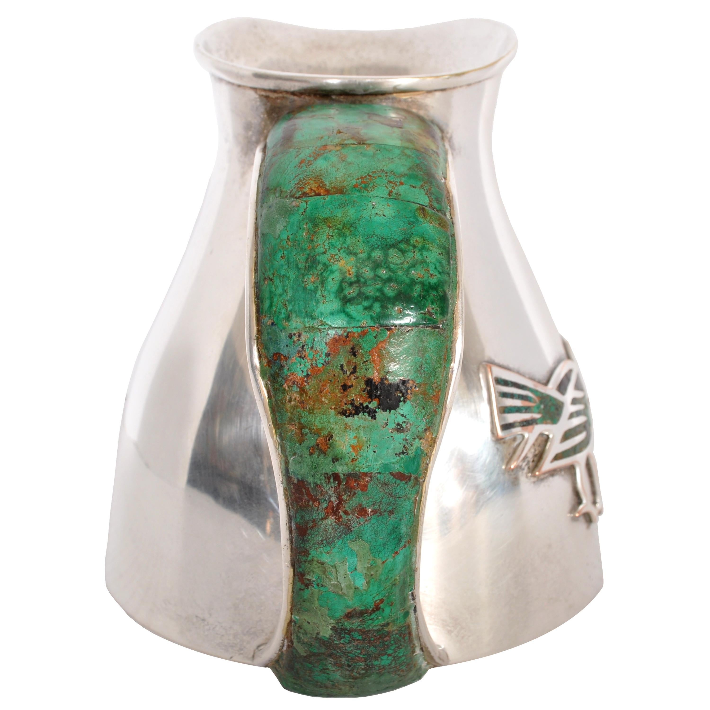 Mid-Century Modern Mexican Taxco Los Castillo Silver Malachite Pitcher Jug, 1960 1