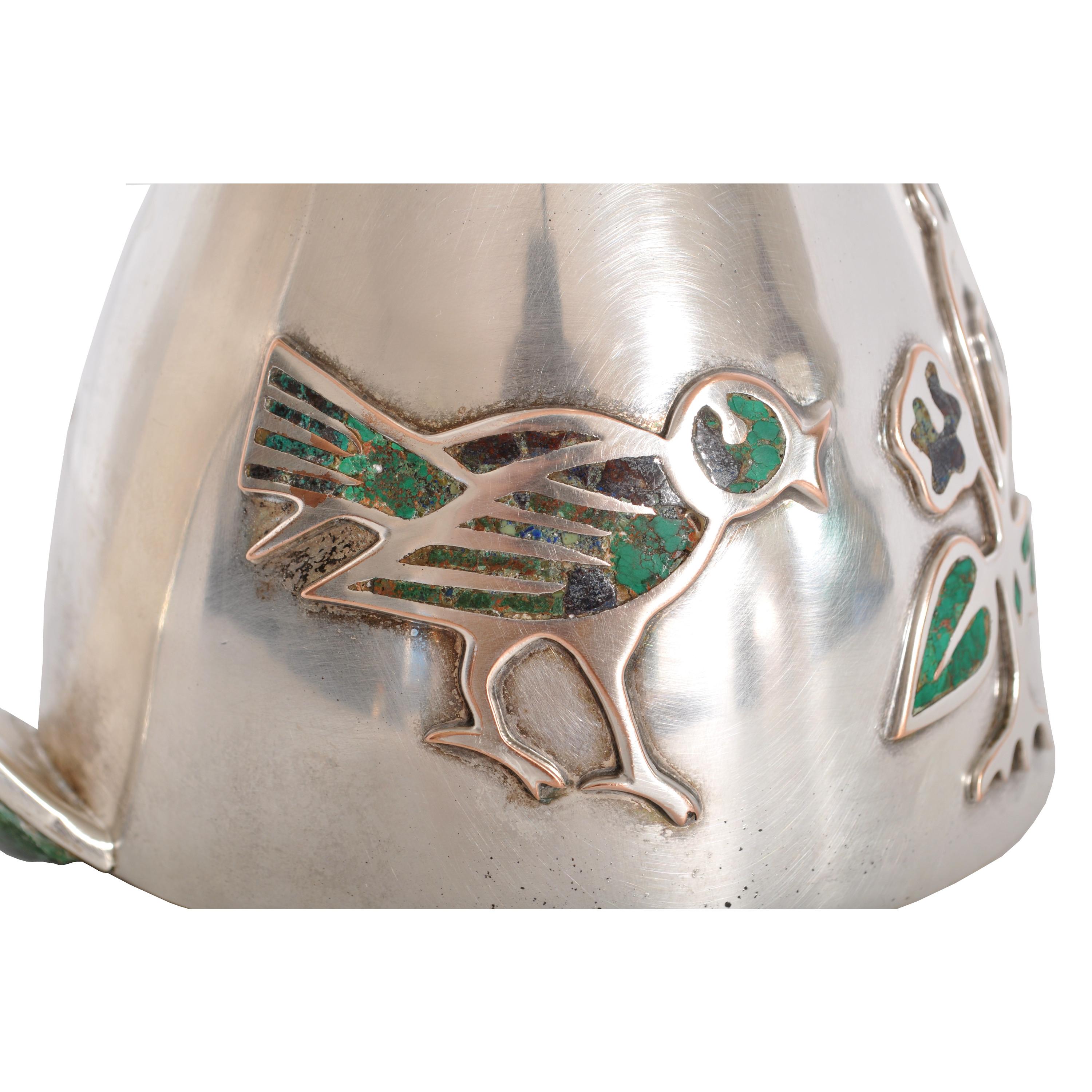 Mid-Century Modern Mexican Taxco Los Castillo Silver Malachite Pitcher Jug, 1960 2