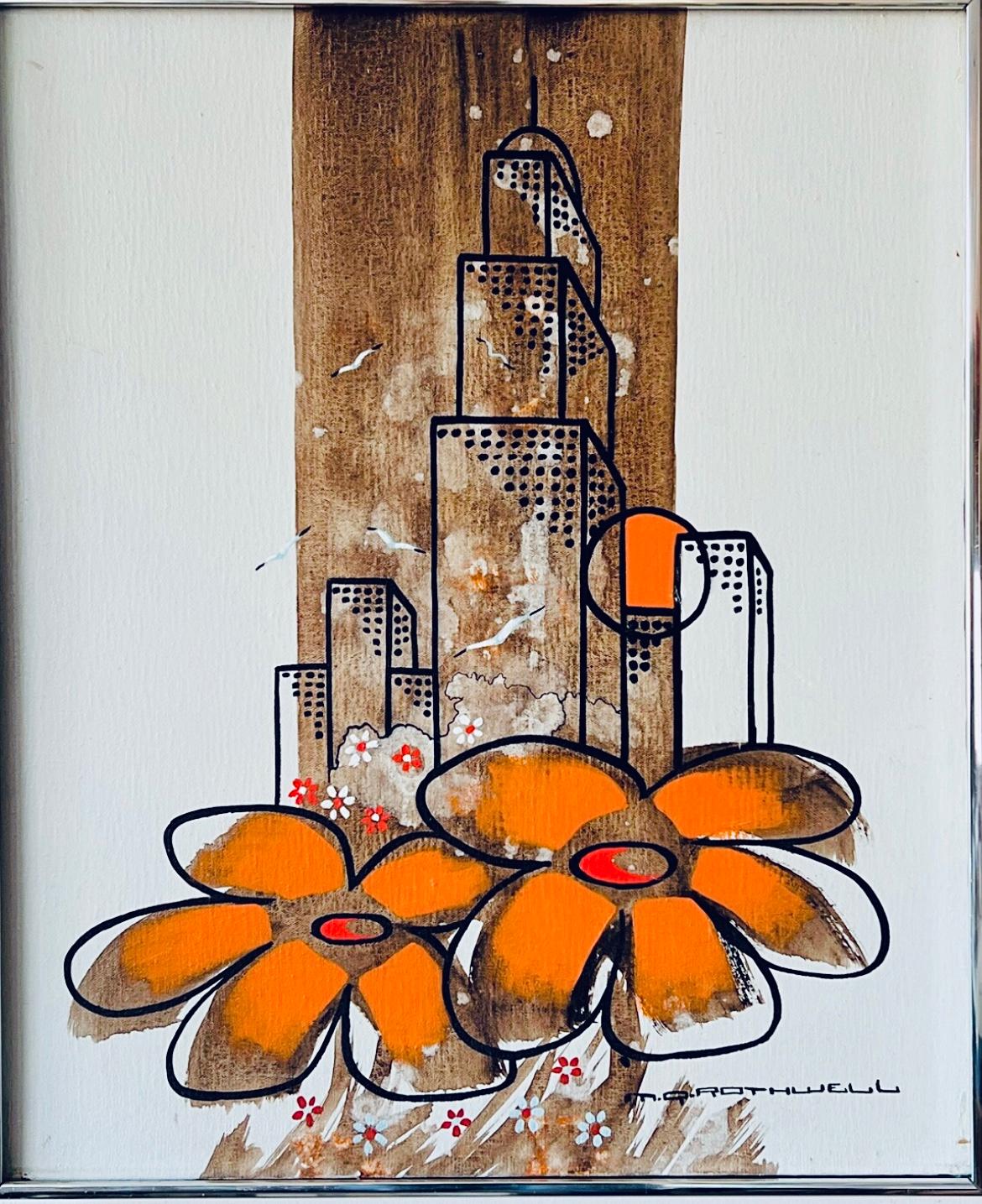 Metal Mid Century Modern Michael Quincy M.Q. Rothwell Abstract Expressionist Painting For Sale