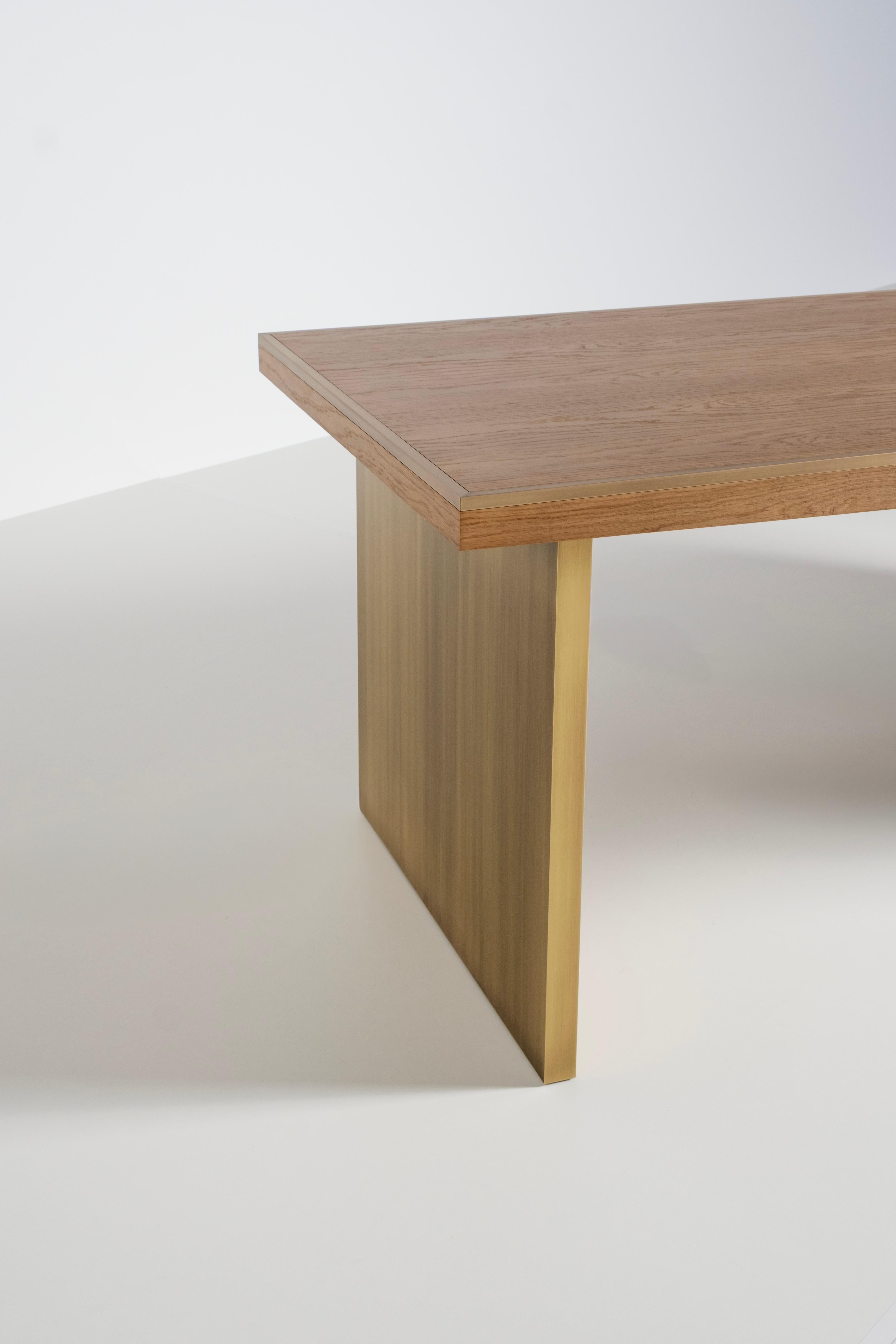 Mid-Century Modern Michigan Desk, Oak, Brass, Handmade in Portugal by Greenapple For Sale 4