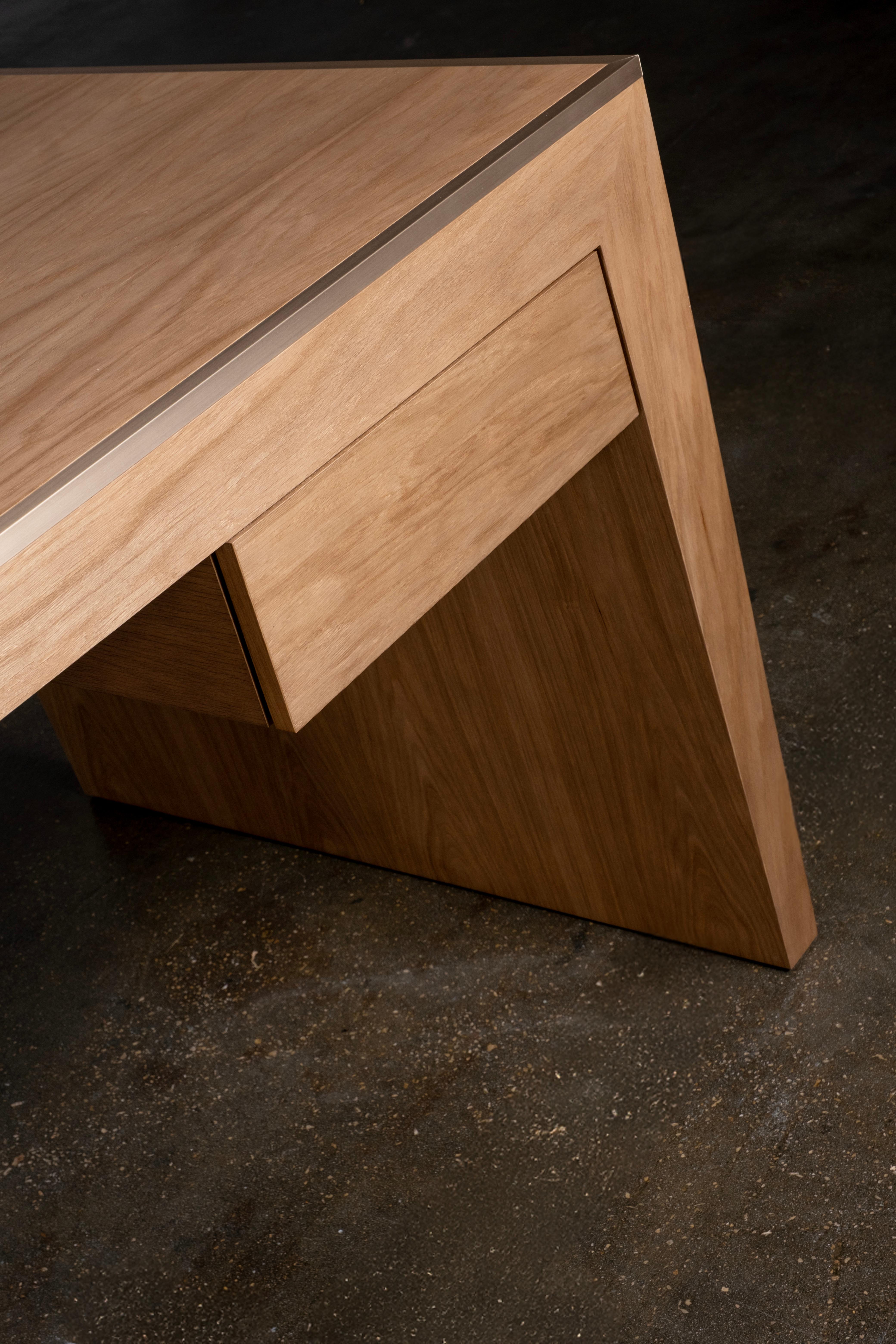 Mid-Century Modern Michigan Desk, Oak, Brass, Handmade in Portugal by Greenapple For Sale 1