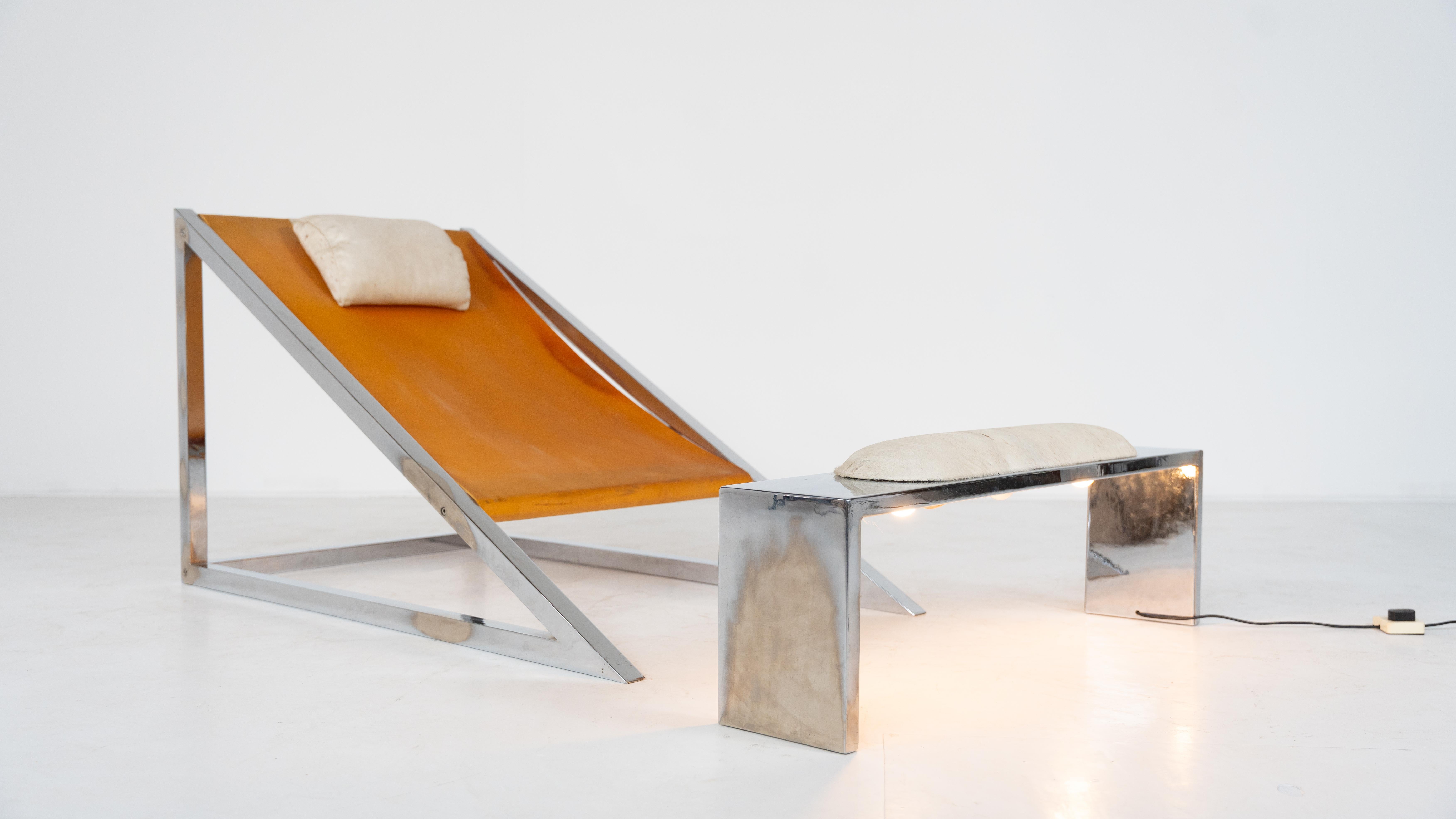 Italian Mid-Century Modern 'Mies' Lounge Chair with Ottoman by Archizoom Associati, 1960 For Sale