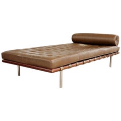 Retro Mid-Century Modern Mies van der Rohe Barcelona Chrome Brown Leather Daybed