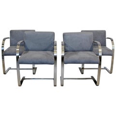 Mid-Century Modern Mies Van Der Rohe Brno Set of 4 Flat Bar Chrome Armchairs