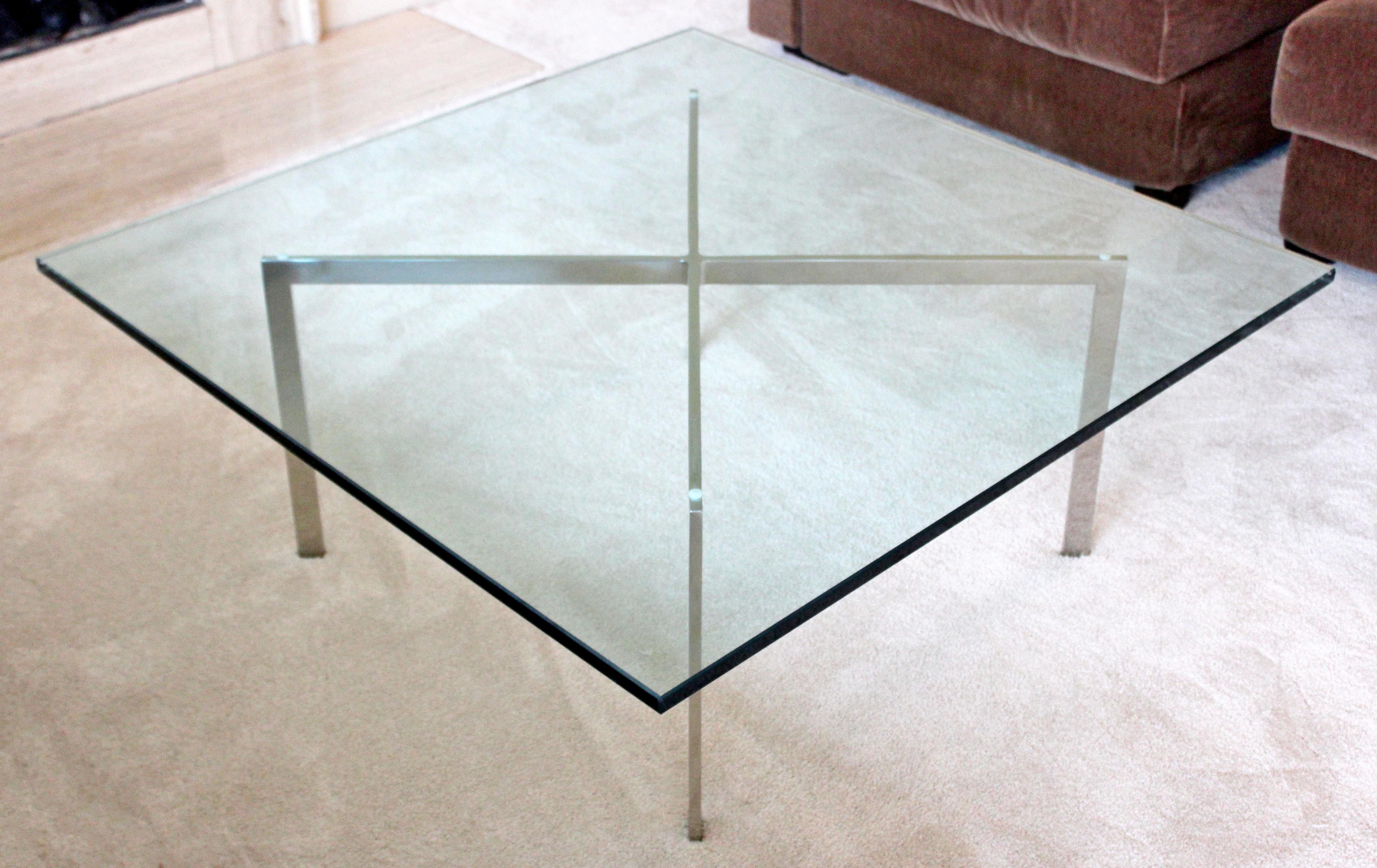 Mid-Century Modern Mies van der Rohe Knoll Barcelona Steel Square Coffee Table In Good Condition In Keego Harbor, MI