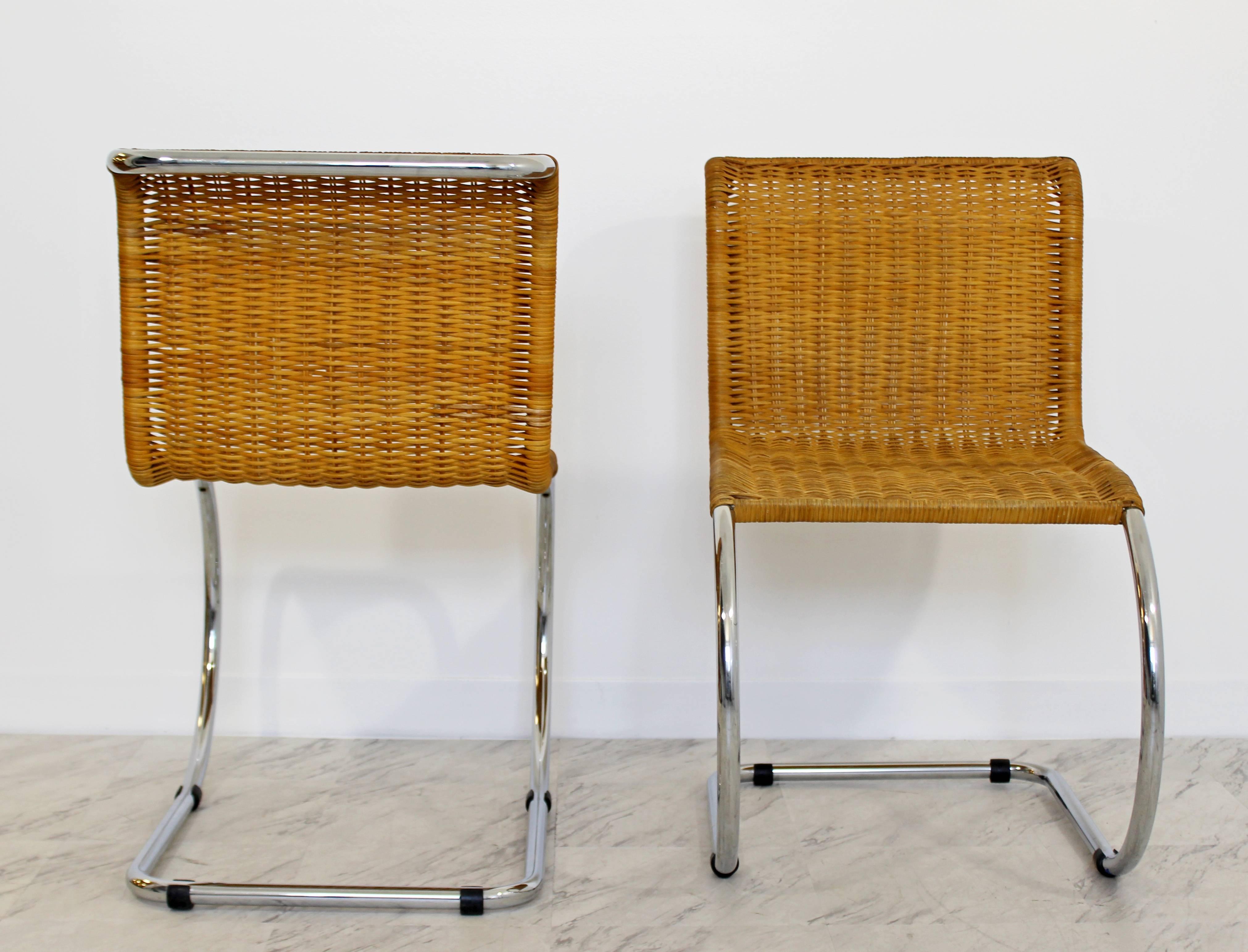 Mid-Century Modern Mies van der Rohe Set of Four Cantilever Wicker Chrome Chairs 1