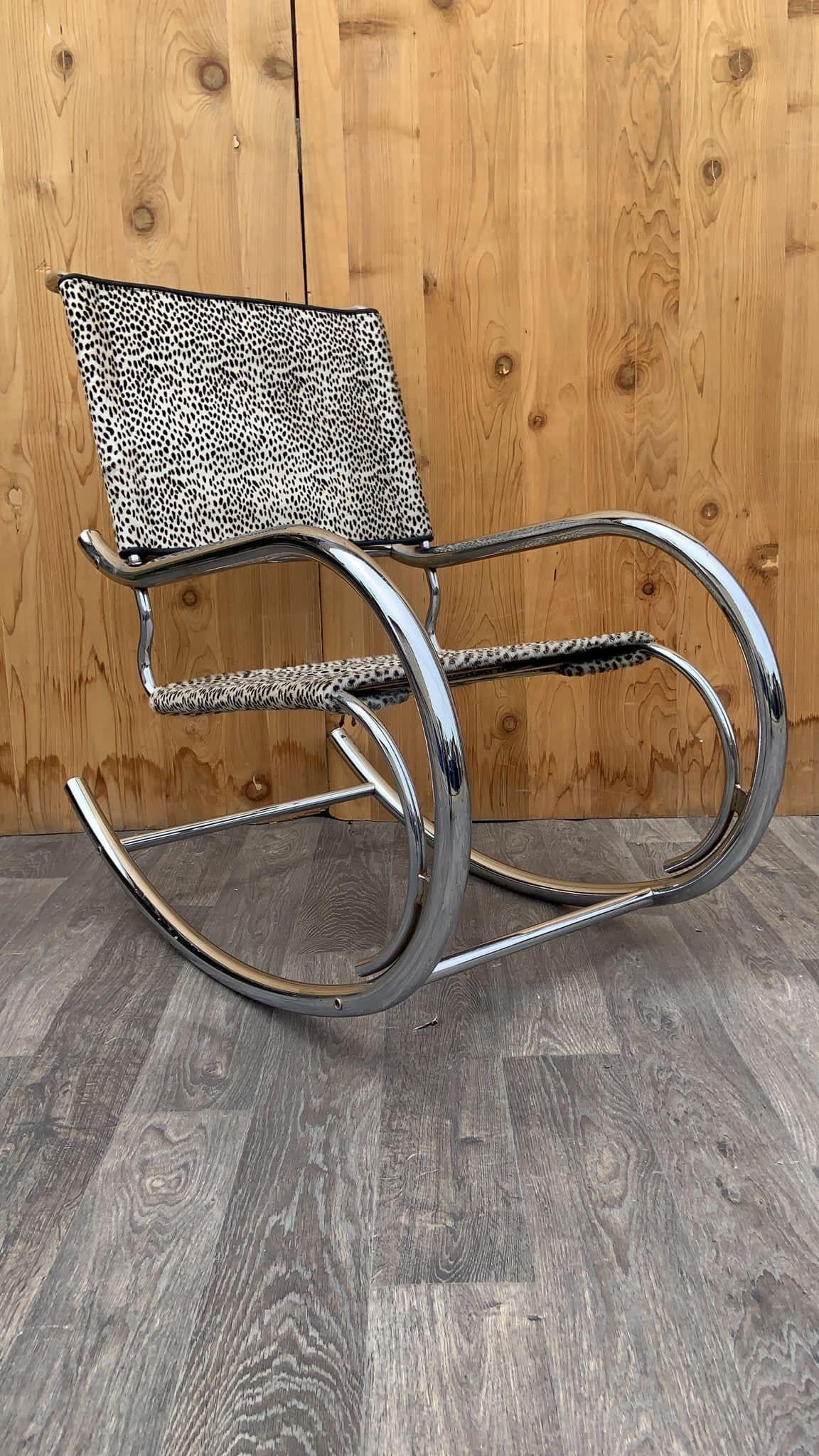 American Mid Century Modern Mies Van Der Rohe Style Fasem Bauhaus Chrome Sling Rocker For Sale