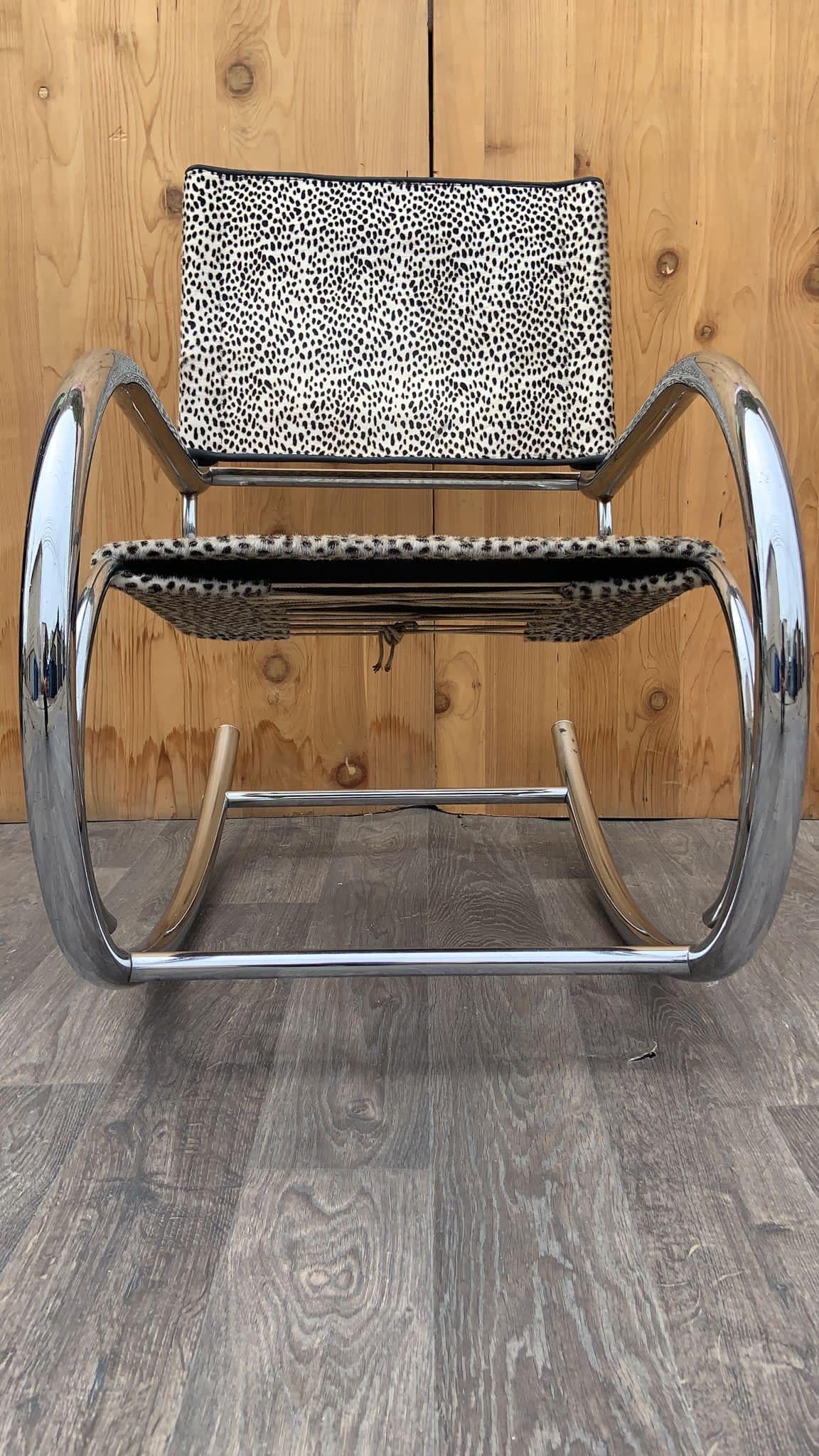 Hand-Crafted Mid Century Modern Mies Van Der Rohe Style Fasem Bauhaus Chrome Sling Rocker For Sale