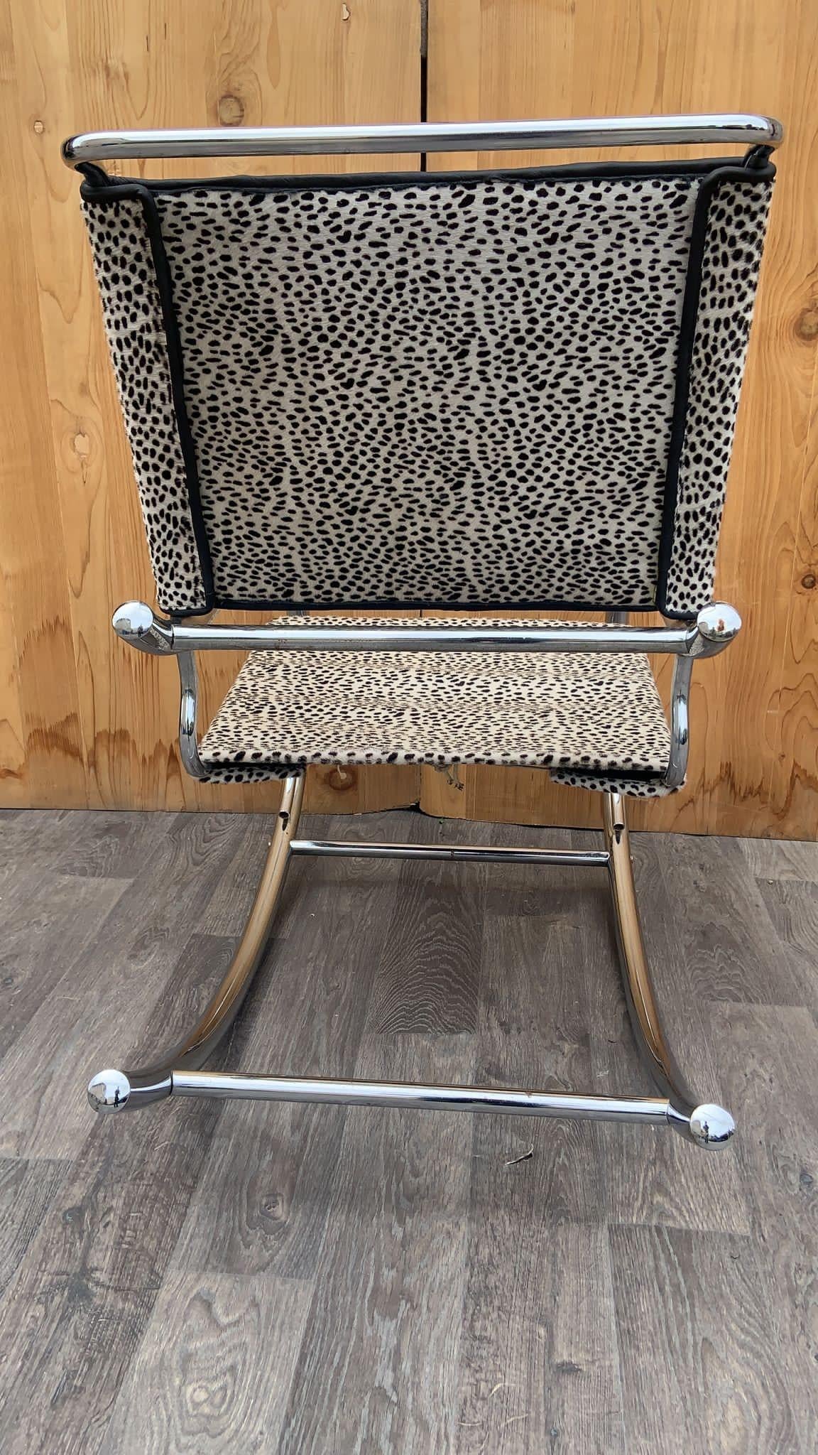 Mid Century Modern Mies Van Der Rohe Style Fasem Bauhaus Chrome Sling Rocker In Good Condition For Sale In Chicago, IL