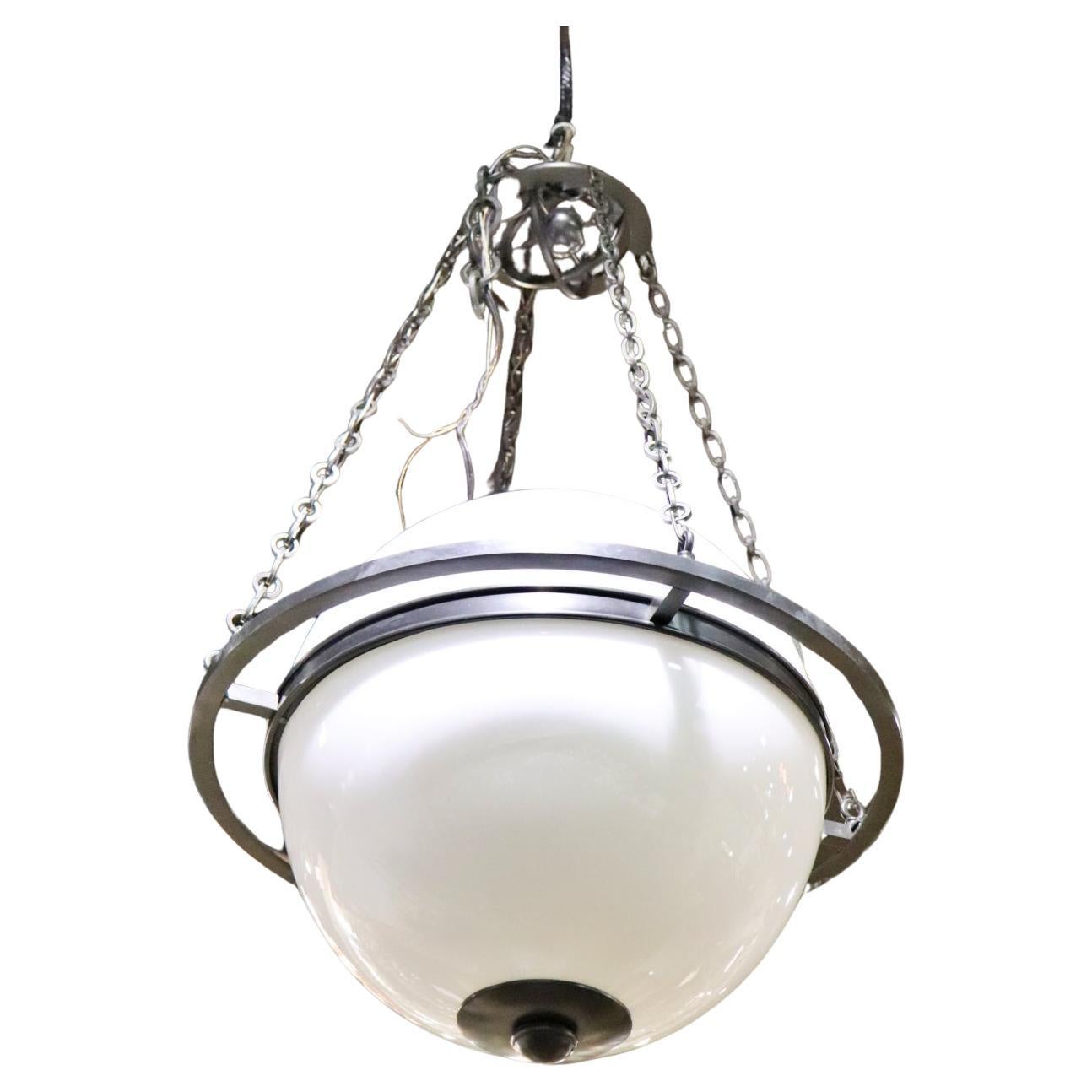 Mid Century Modern Milk Glass and Metal Spherical Pendant Chandelier