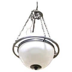 Mid Century Modern Milk Glass and Metal Spherical Pendant Chandelier