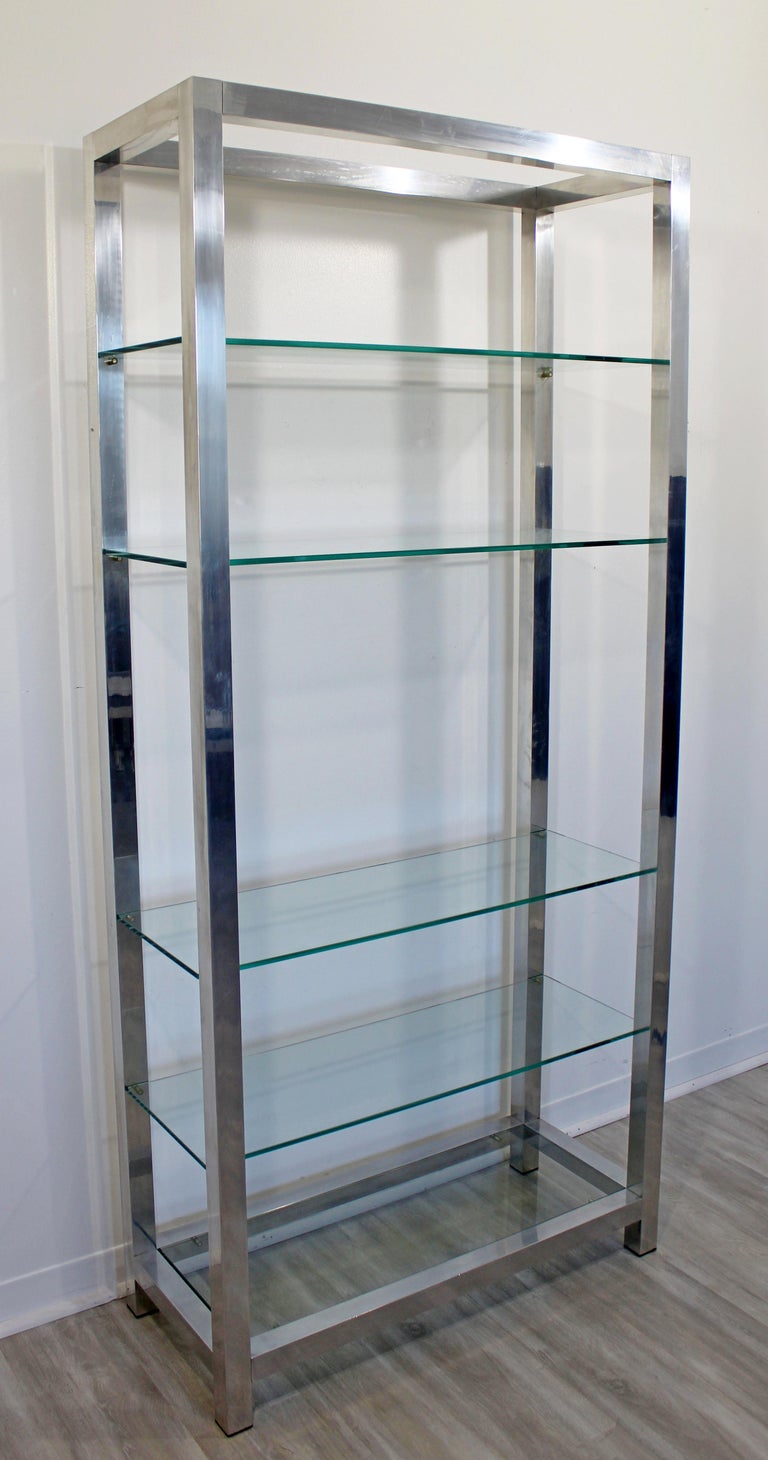 MidCentury Modern Milo Baughman Aluminum Chrome Glass Shelving Unit