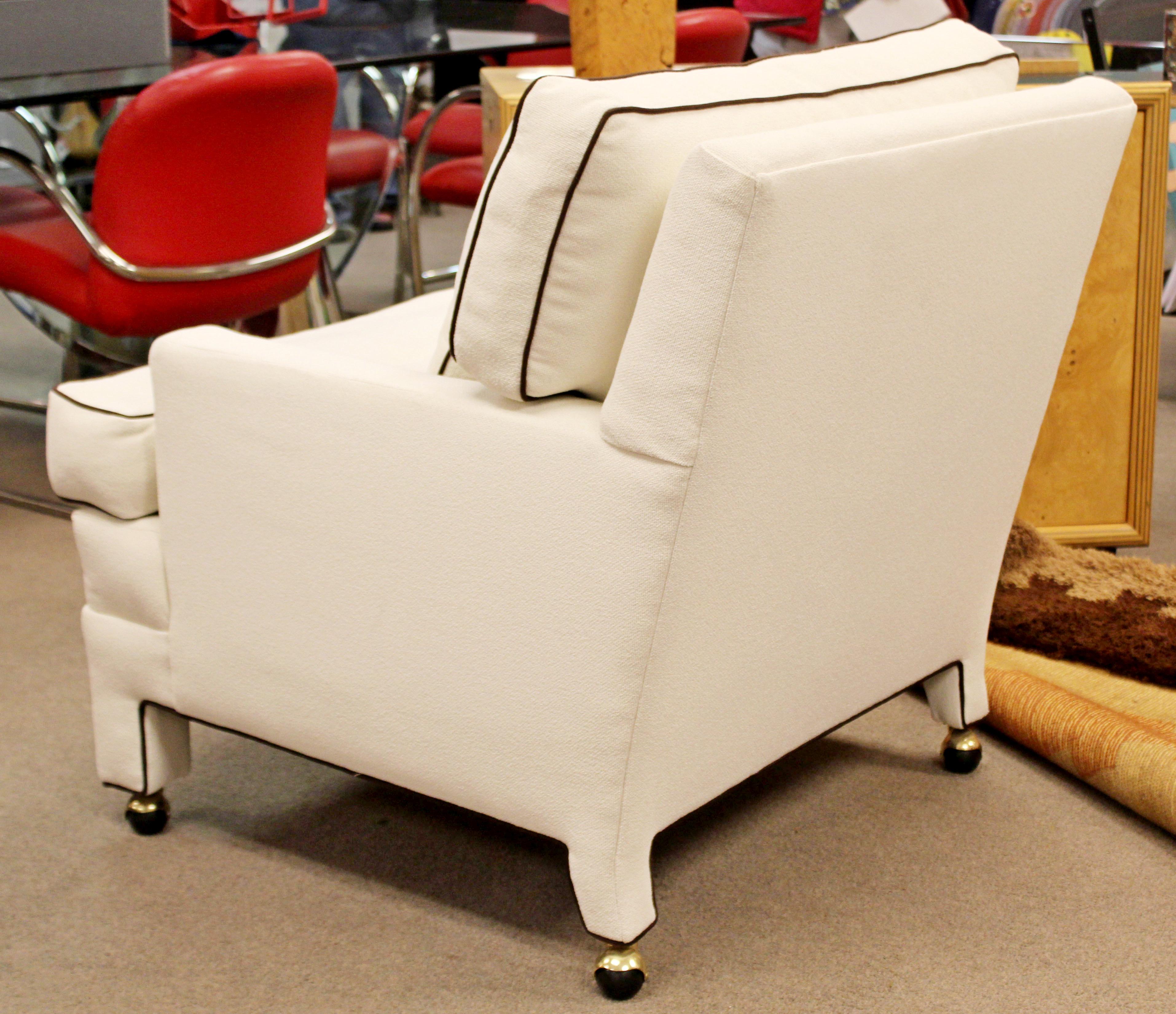 Upholstery Mid-Century Modern Milo Baughman Attr. Large White Lounge Armchair Brown Trim