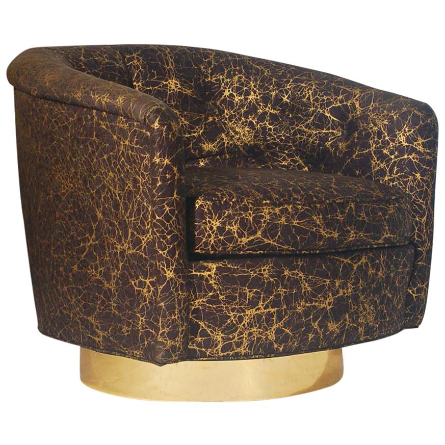 Mid-Century Modern Milo Baughman Barrel Back Swivel Lounge Chair with Brass Base