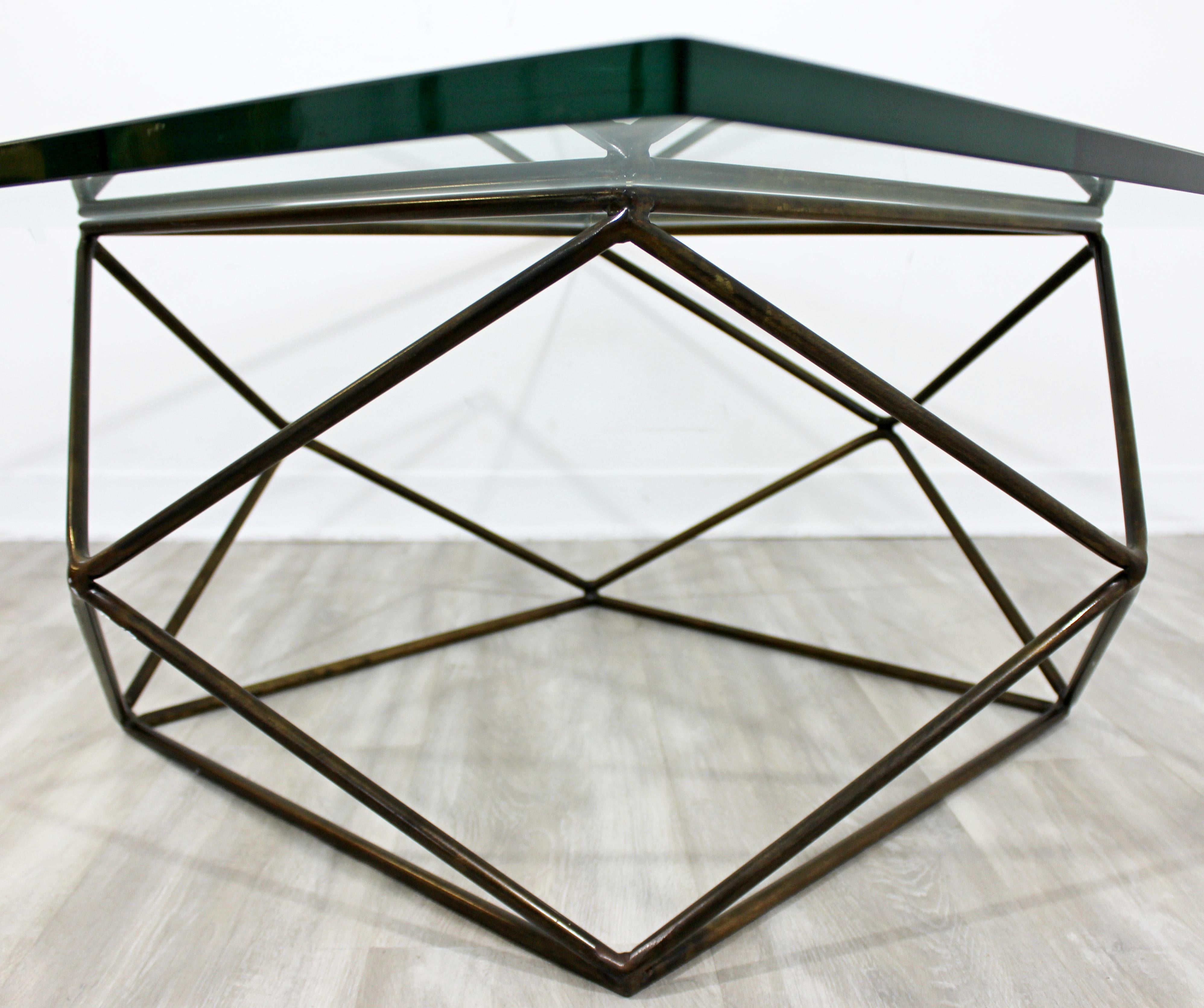 Glass Mid-Century Modern Milo Baughman Bronzed Steel Geodesic Coffee Table, 1970s
