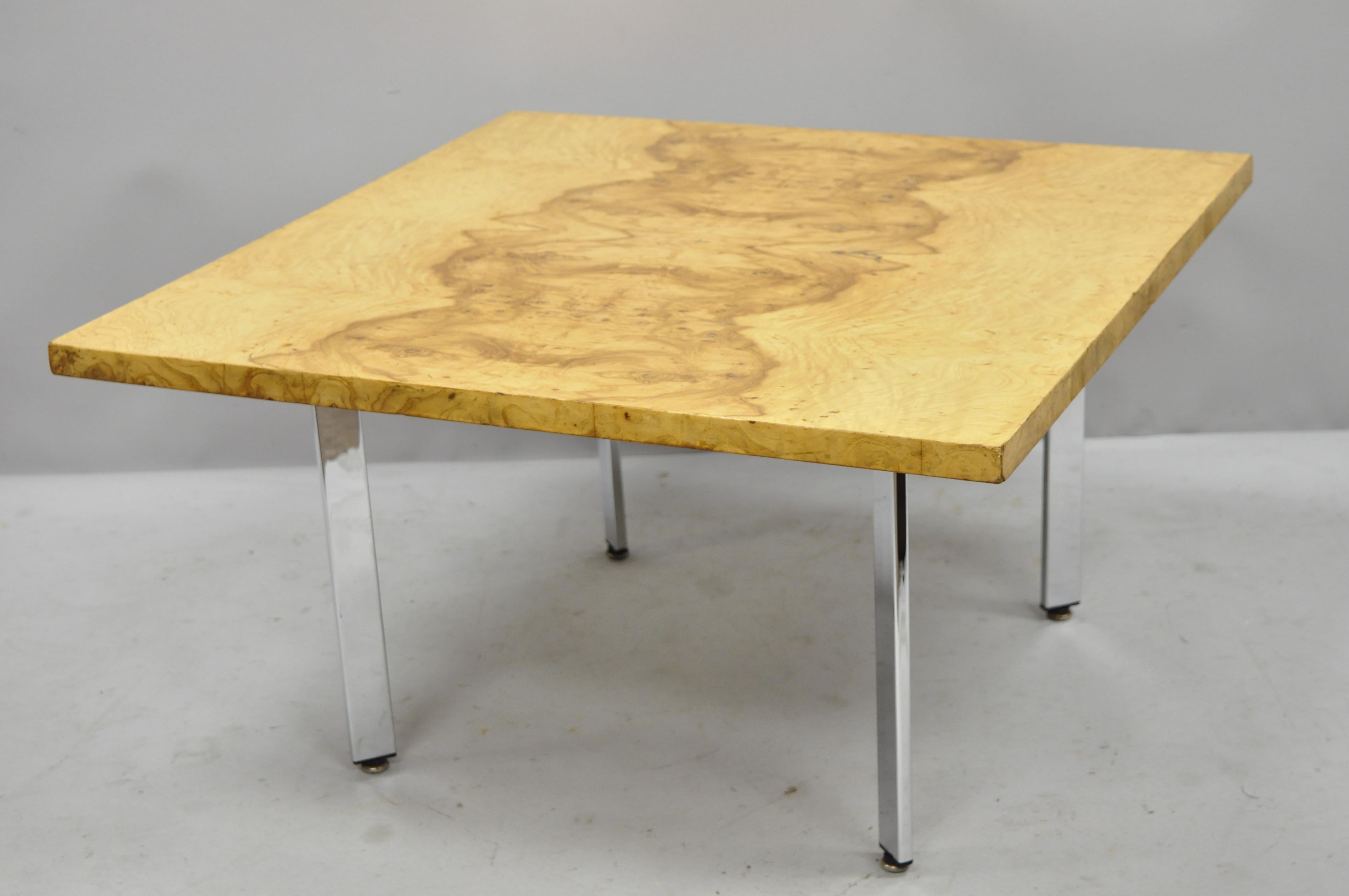 Late 20th Century Mid-Century Modern Milo Baughman Burl & Chrome Burl Wood Square Coffee Table