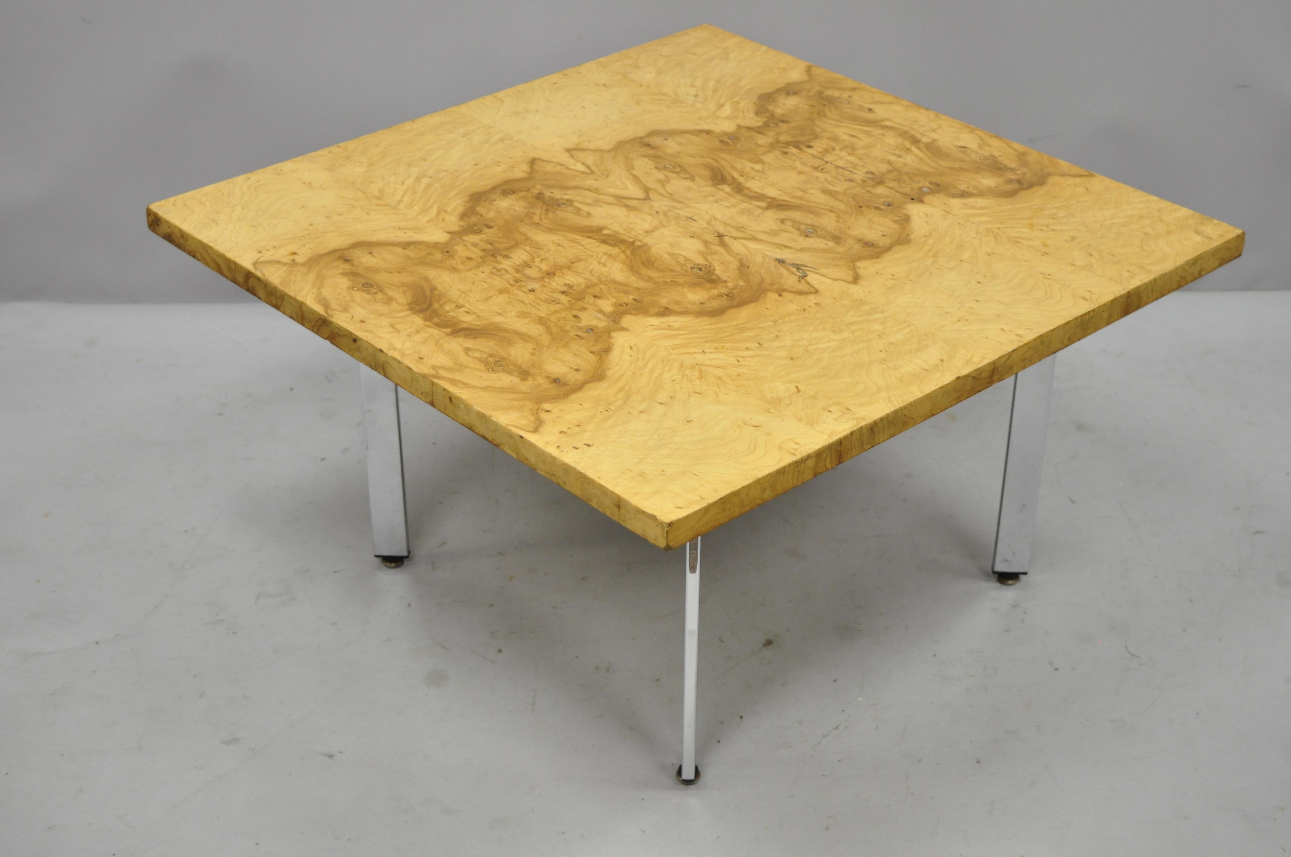 Mid-Century Modern Milo Baughman Burl & Chrome Burl Wood Square Coffee Table 3