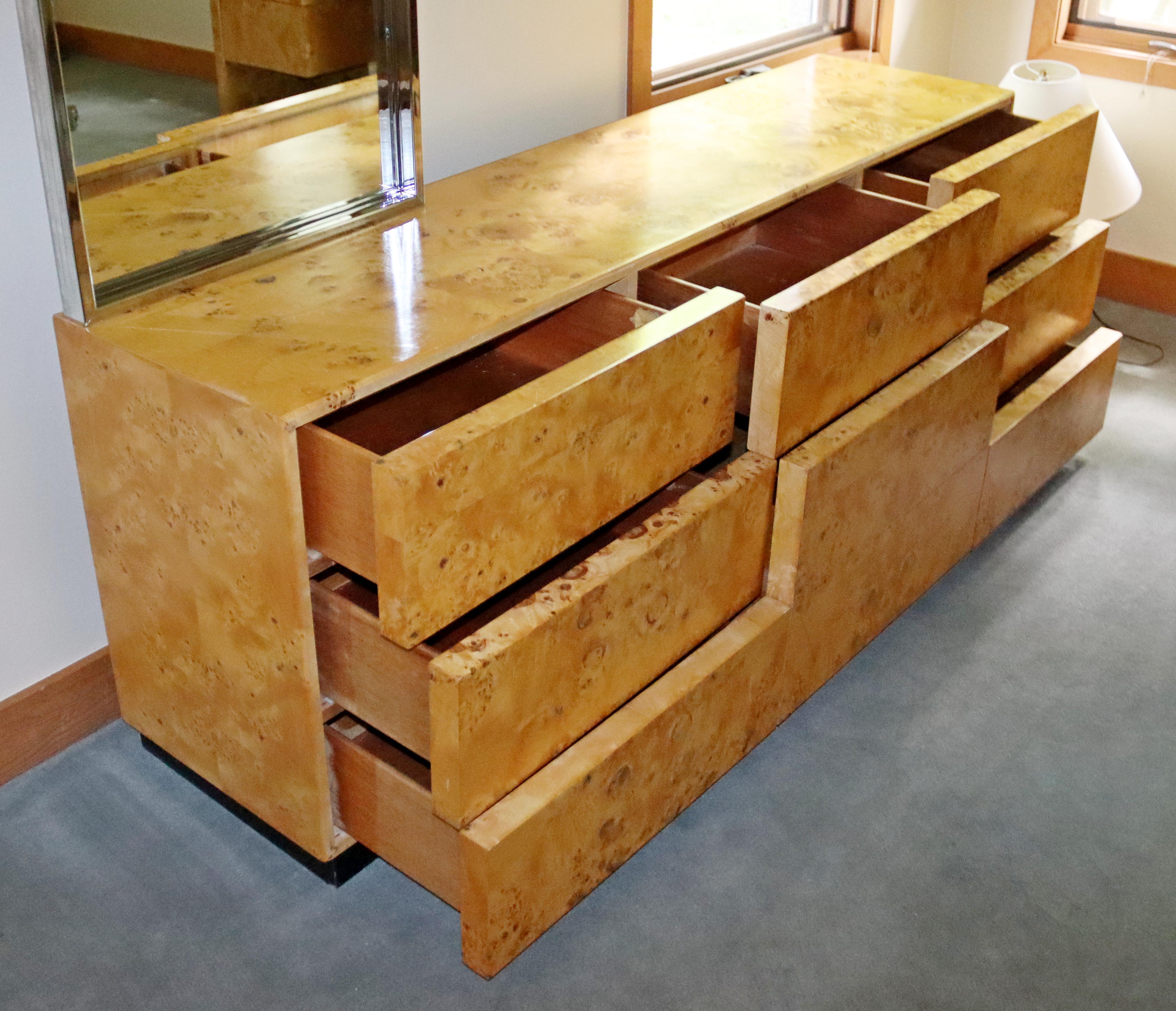 Late 20th Century Mid-Century Modern Arthur Umanoff Burl Wood Bedroom Set Dressers Nightstands 80s