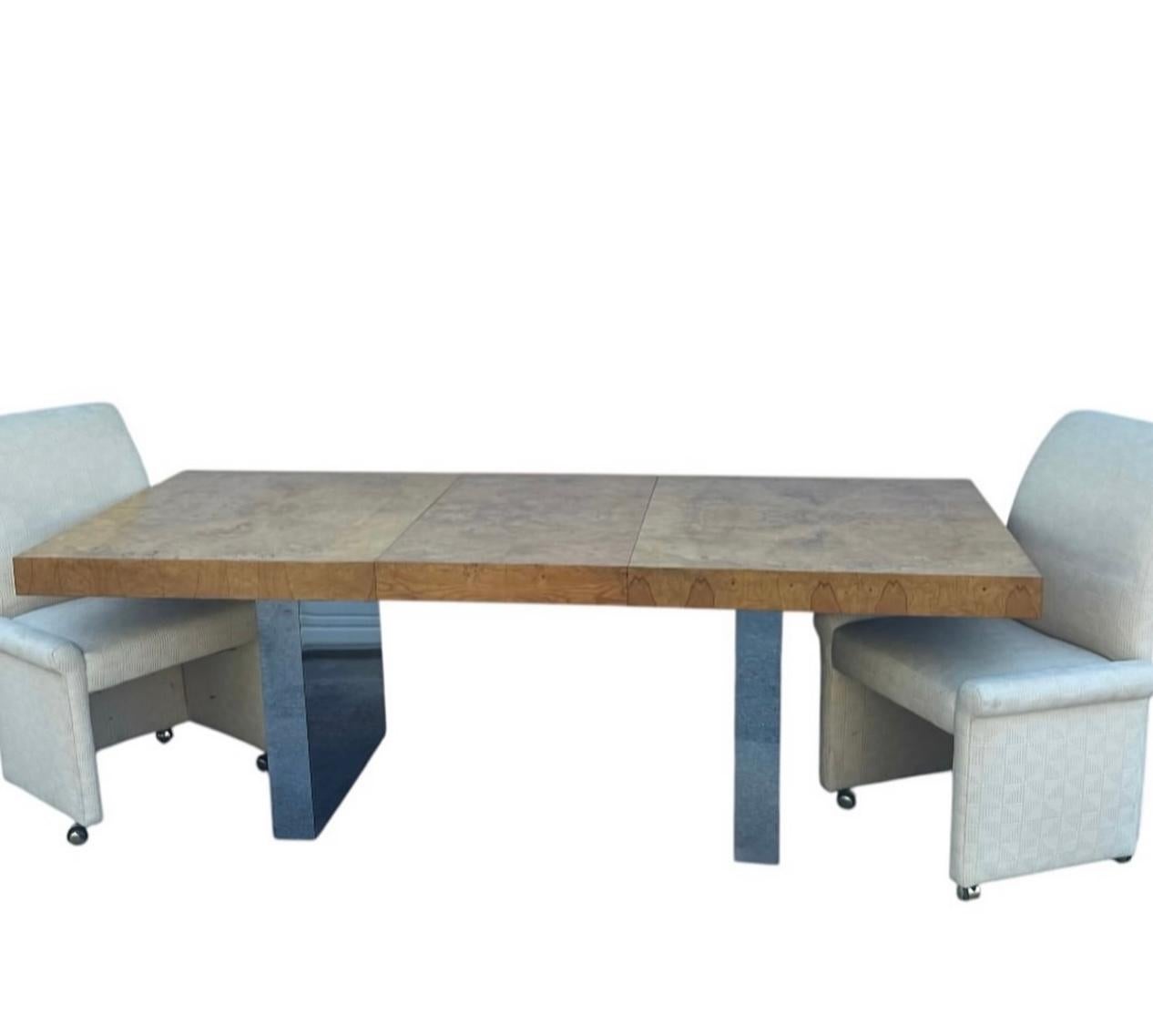 Mid-Century Modern Milo Baughman Burl Wood Chrome Expandable Dining Table, 1970s 4
