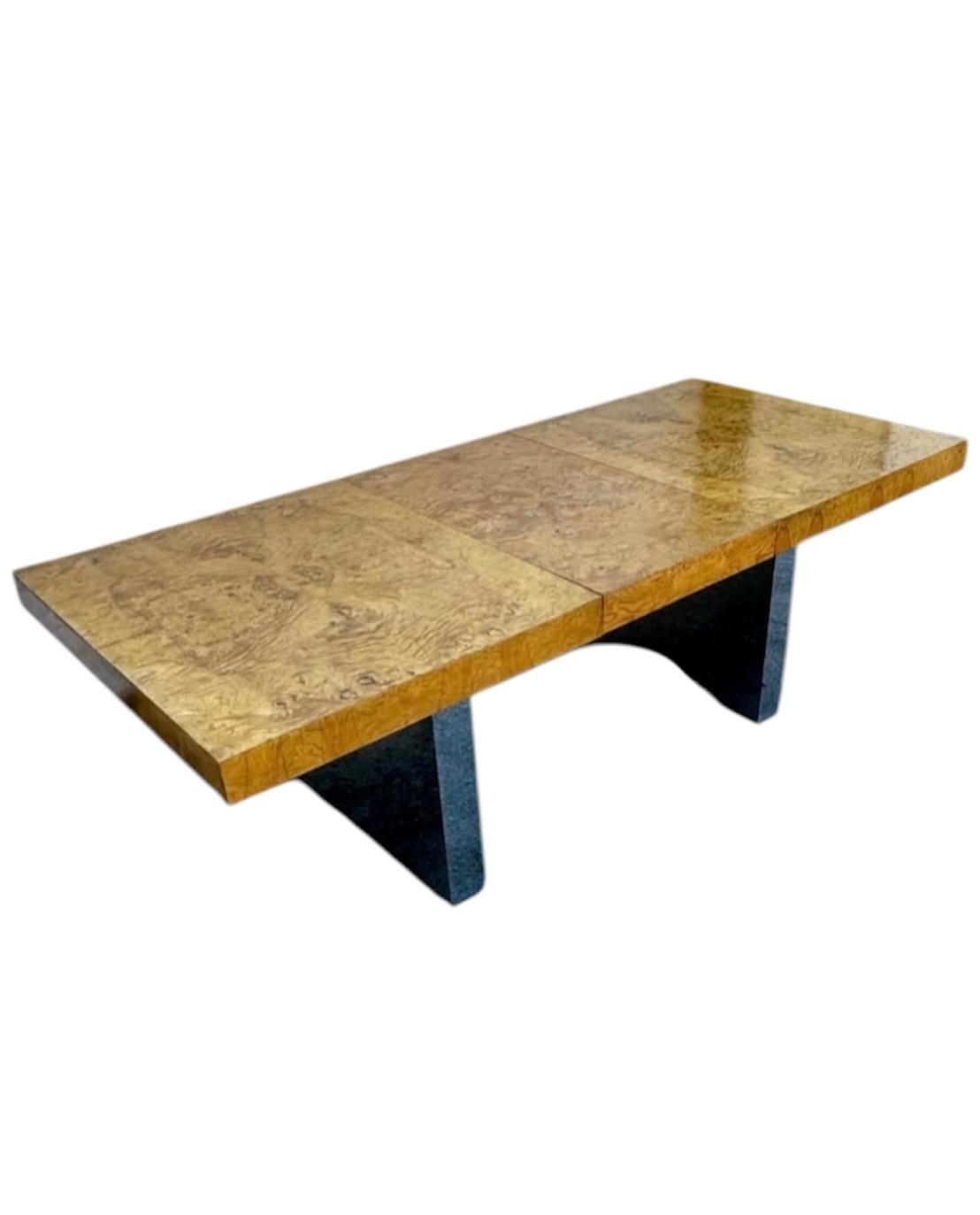 Lacquered Mid-Century Modern Milo Baughman Burl Wood Chrome Expandable Dining Table, 1970s