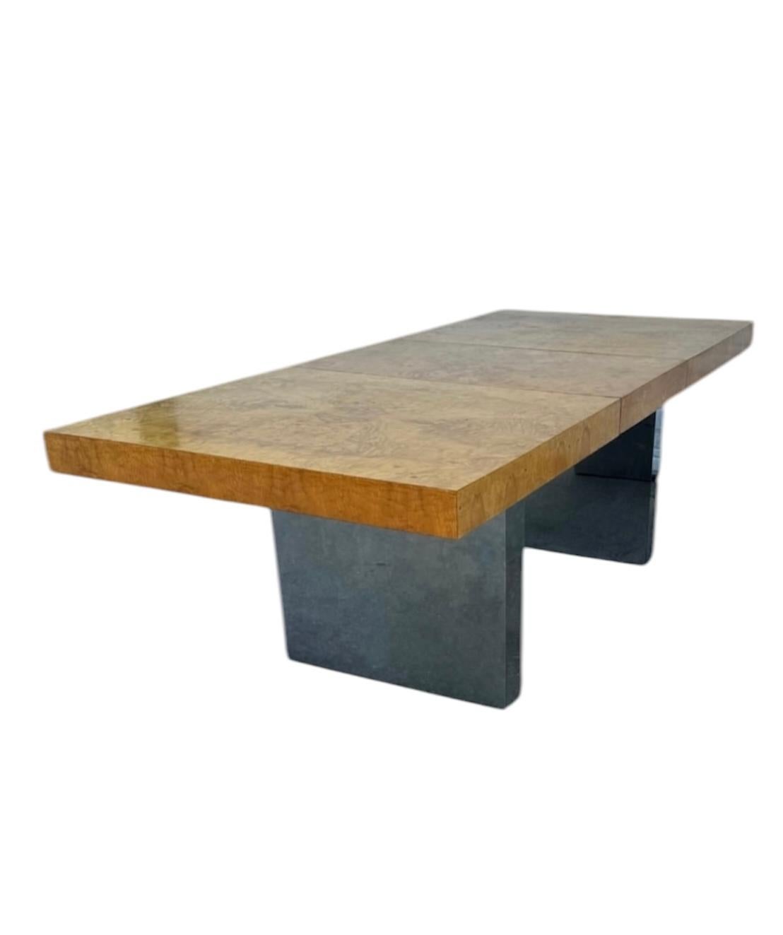 Late 20th Century Mid-Century Modern Milo Baughman Burl Wood Chrome Expandable Dining Table, 1970s