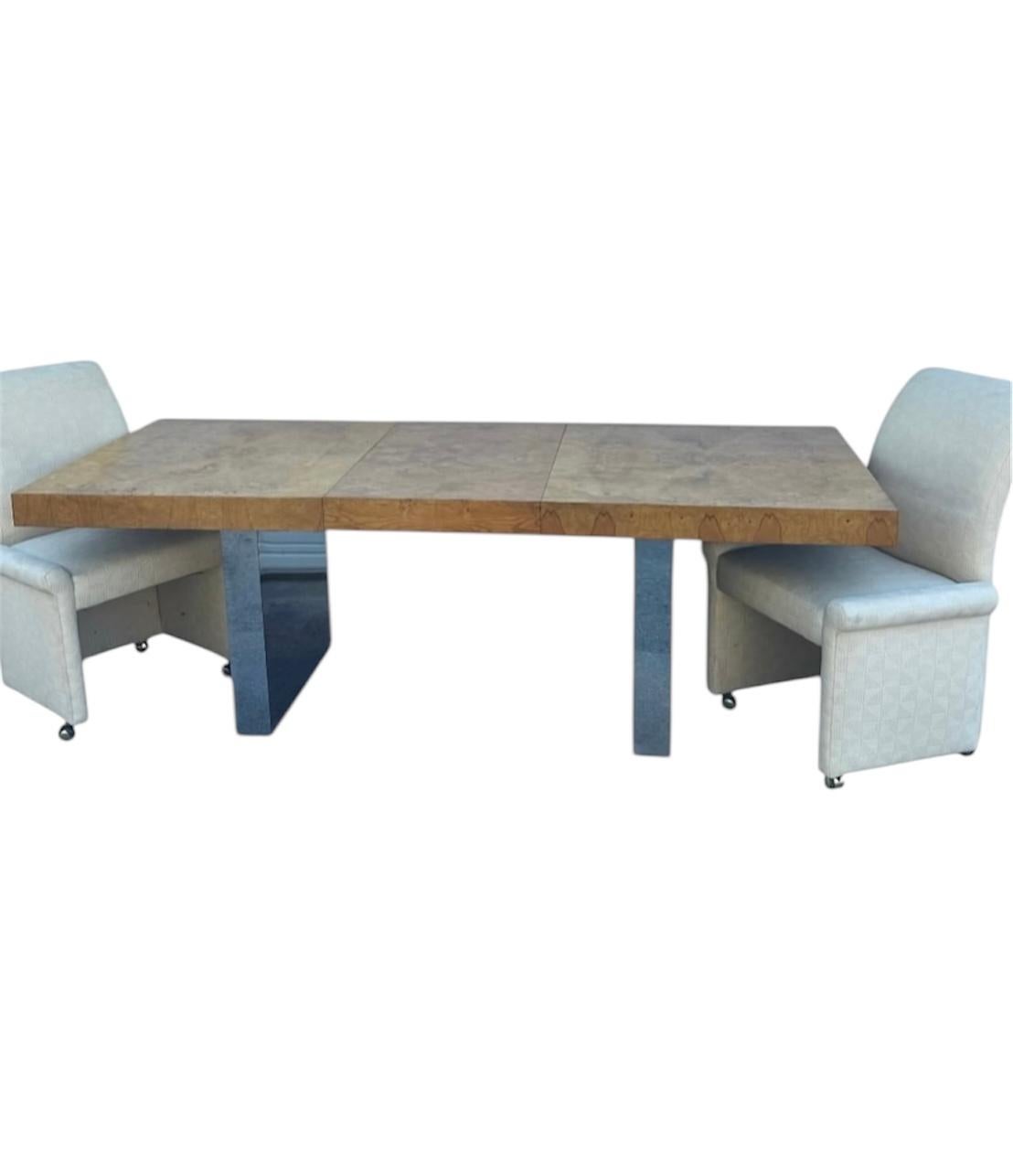 Mid-Century Modern Milo Baughman Burl Wood Chrome Expandable Dining Table, 1970s 1