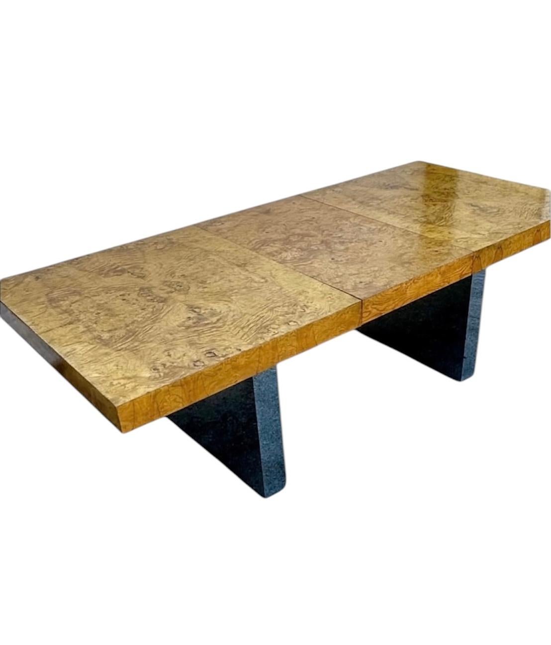 Mid-Century Modern Milo Baughman Burl Wood Chrome Expandable Dining Table, 1970s 2