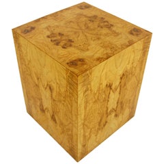 Mid-Century Modern Milo Baughman Burl Wood Cube Pedestal Side End Table, 1970s