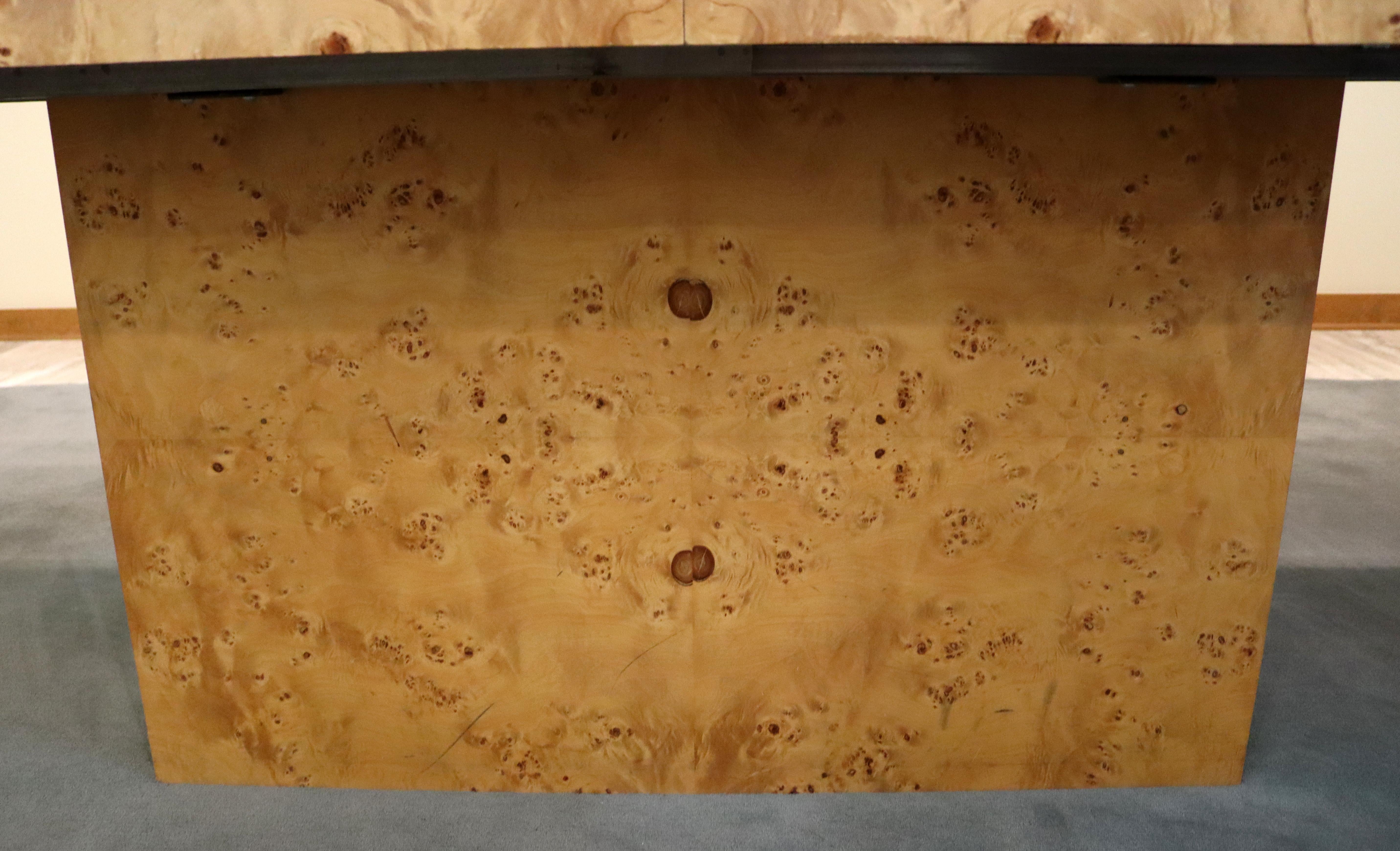 Mid-Century Modern Milo Baughman Burl Wood Expandable Dining Table 2 Leaves 80s 4