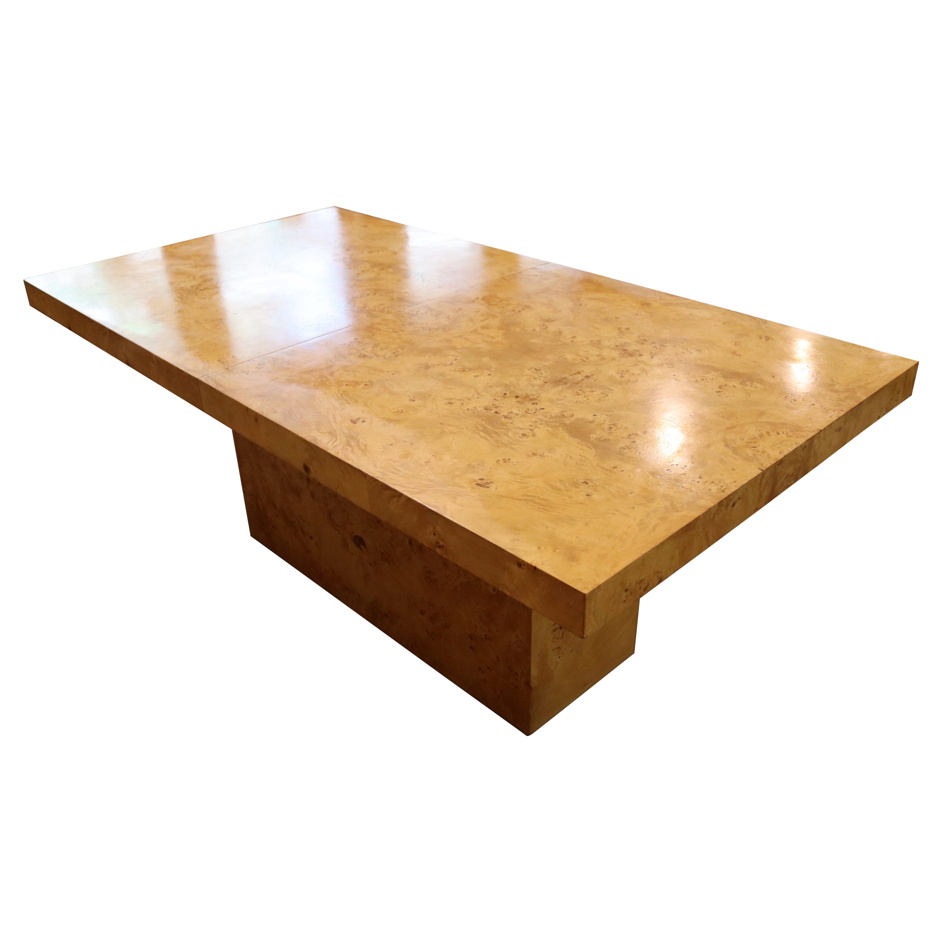 Mid-Century Modern Milo Baughman Burl Wood Expandable Dining Table 2 Leaves 80s