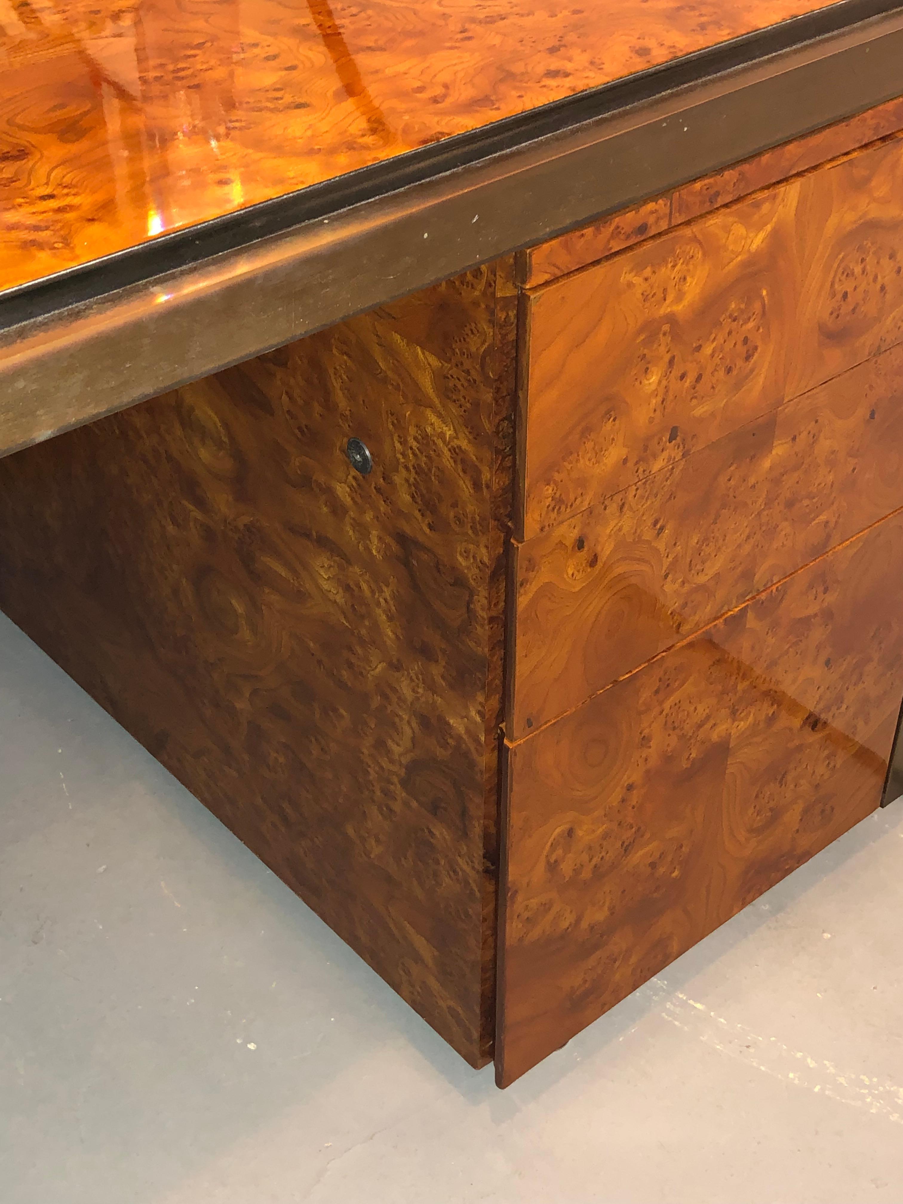 Mid-Century Modern Burl Wood Palatial Writing Desk 3