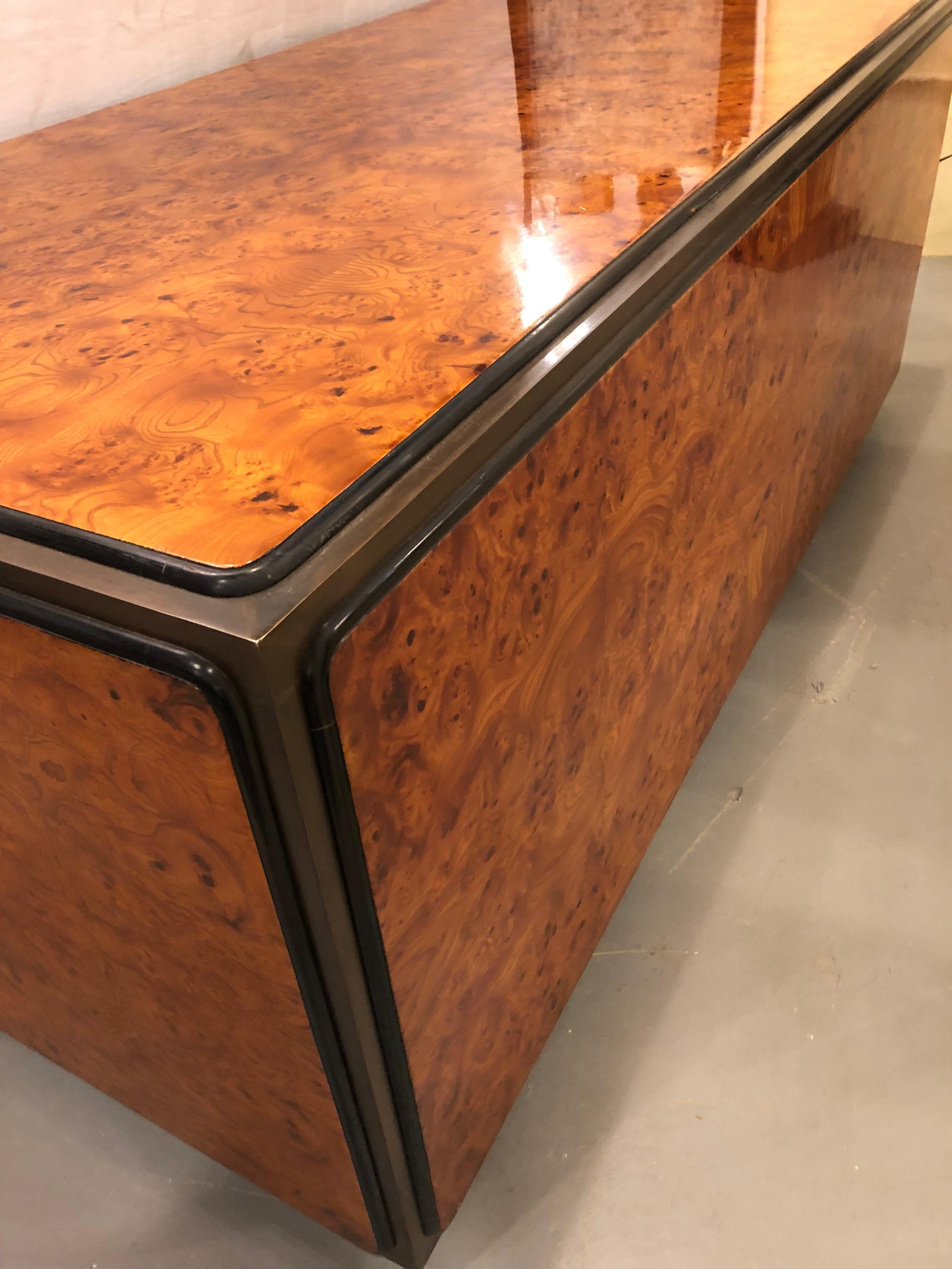 Mid-Century Modern Burl Wood Palatial Writing Desk 8