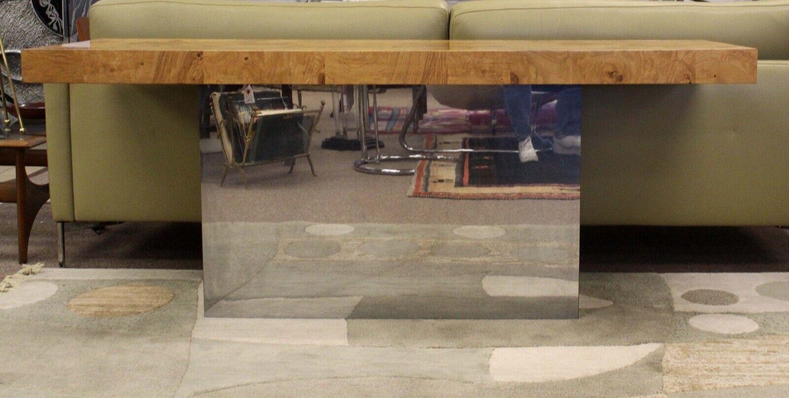 Mid-Century Modern Milo Baughman Burlwood and Chrome Base Console Sofa Table In Good Condition In Keego Harbor, MI
