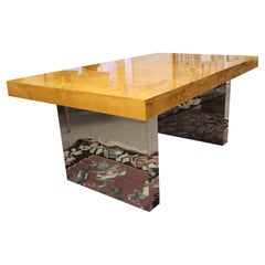 Mid Century Modern Milo Baughman Burlwood on Chrome Dining Table 2 Leaves