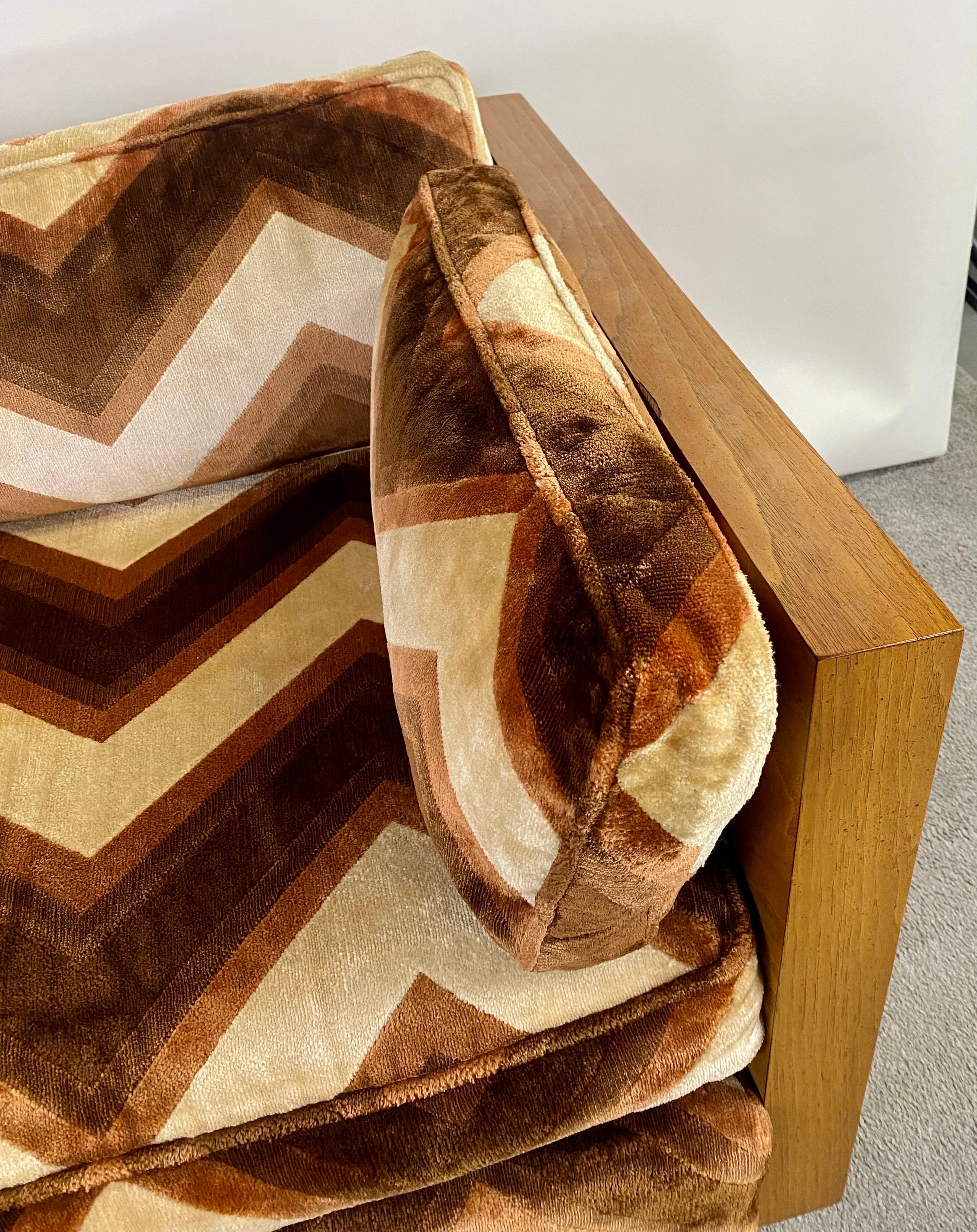 20th Century Mid-Century Modern Milo Baughman Burlwood Sofa in Lenor Larsen Style Upholstery  For Sale
