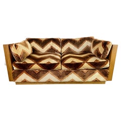 Retro Mid-Century Modern Milo Baughman Burlwood Sofa in Lenor Larsen Style Upholstery 