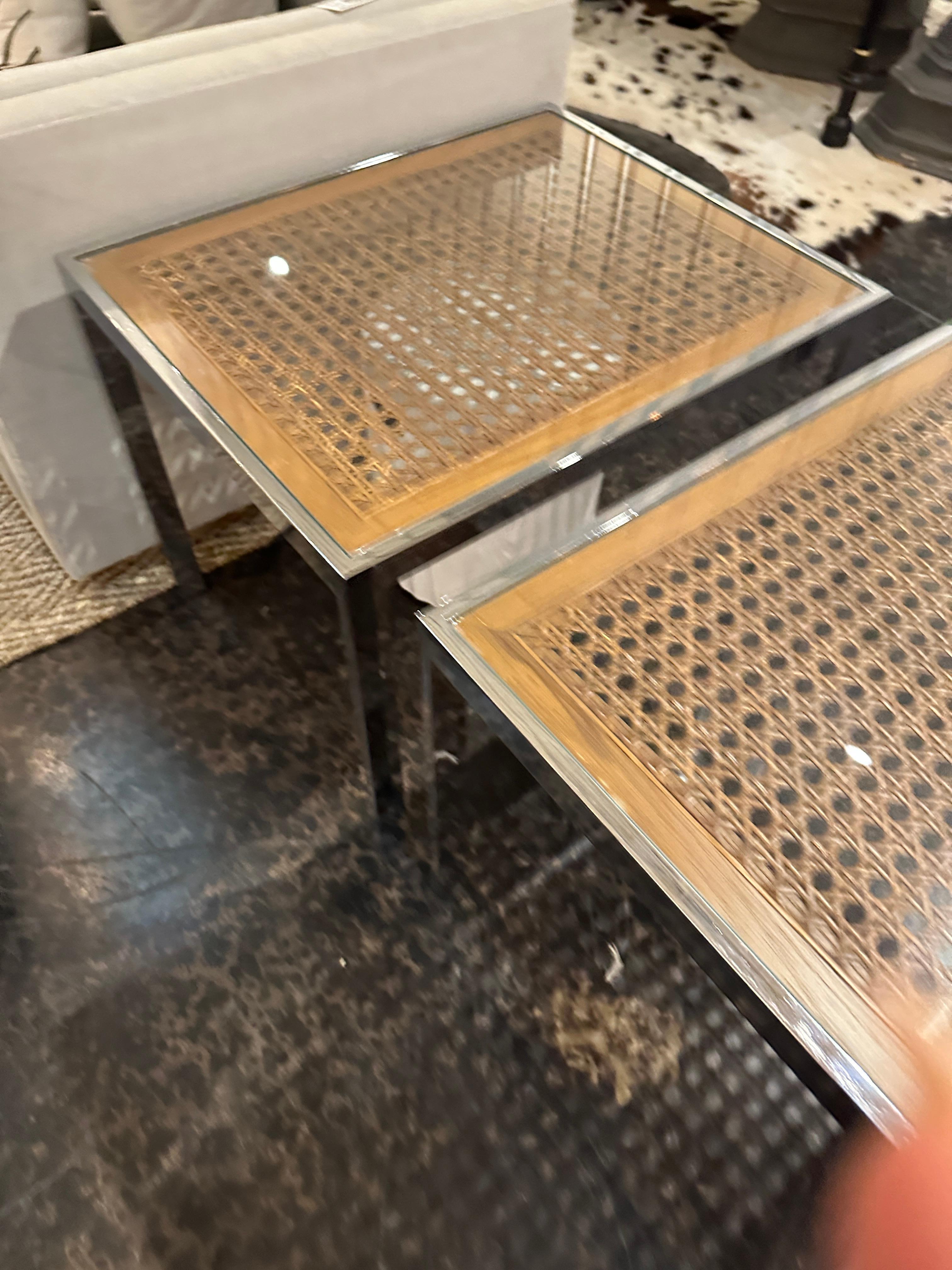 Mid-century Modern Milo Baughman Chrome and Cane Side Tables, a Pair 1