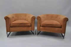 Mid Century Modern Milo Baughman Chrome Barrel Back Club Lounge Chairs - a Pair